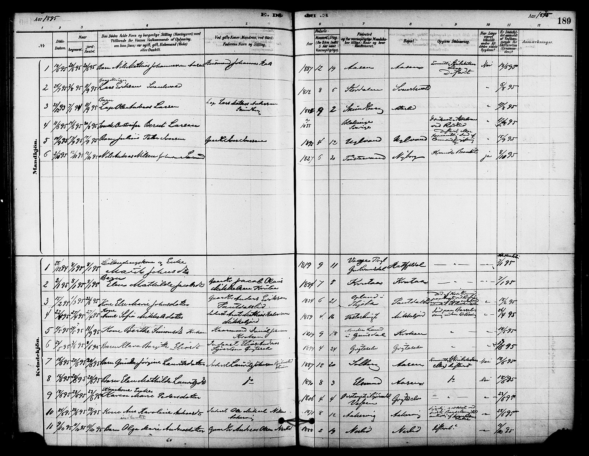 Ministerialprotokoller, klokkerbøker og fødselsregistre - Nordland, AV/SAT-A-1459/823/L0325: Parish register (official) no. 823A02, 1878-1898, p. 189