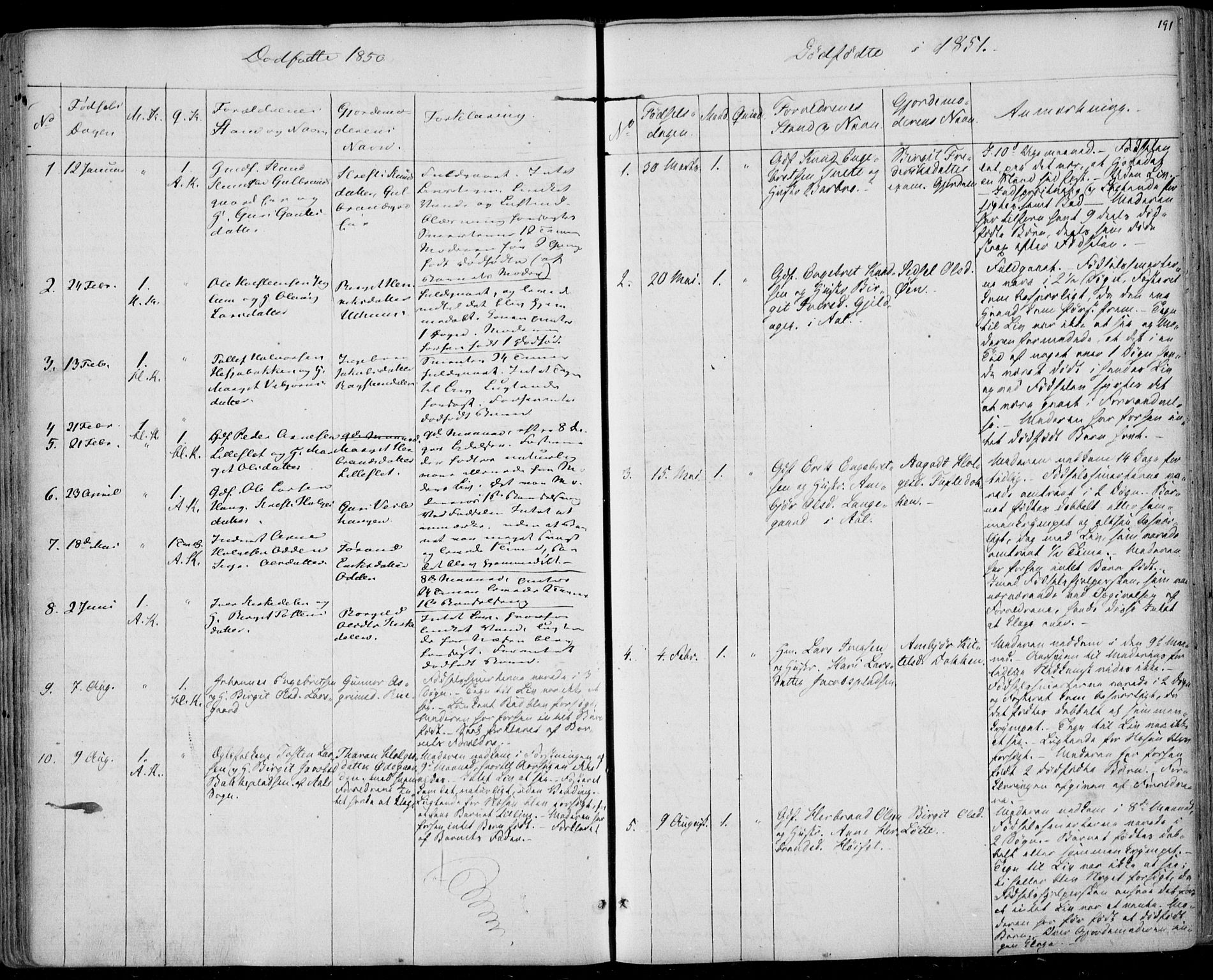 Ål kirkebøker, SAKO/A-249/F/Fa/L0006: Parish register (official) no. I 6, 1849-1864, p. 191