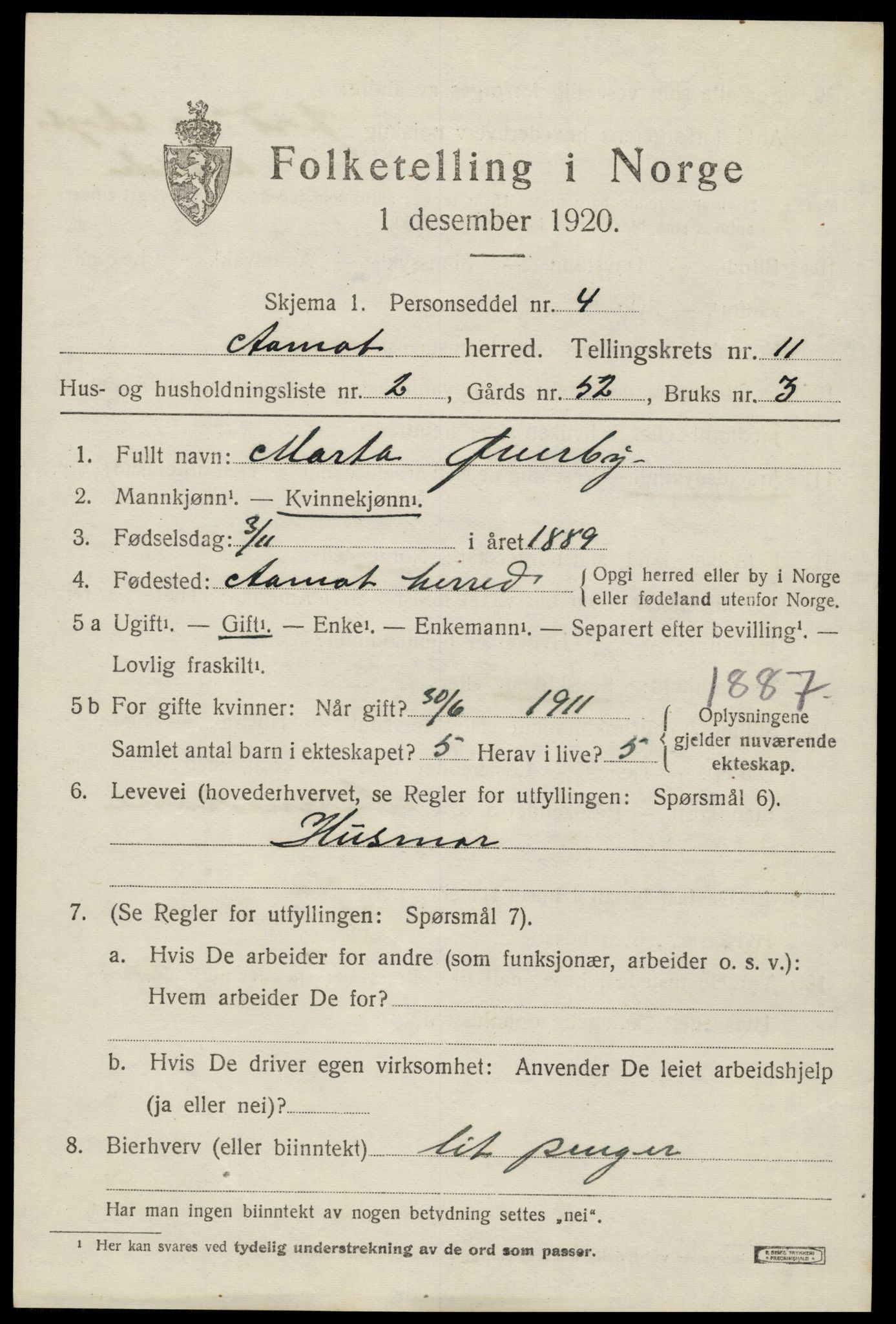 SAH, 1920 census for Åmot, 1920, p. 9429