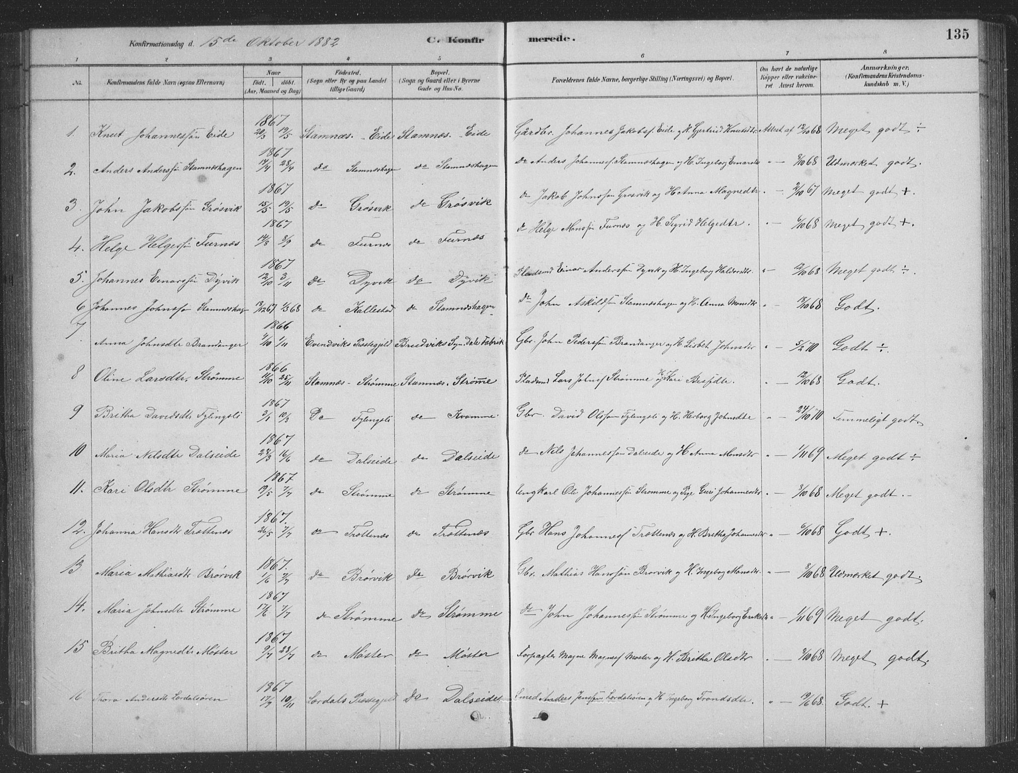 Vaksdal Sokneprestembete, SAB/A-78901/H/Hab: Parish register (copy) no. D 1, 1878-1939, p. 135