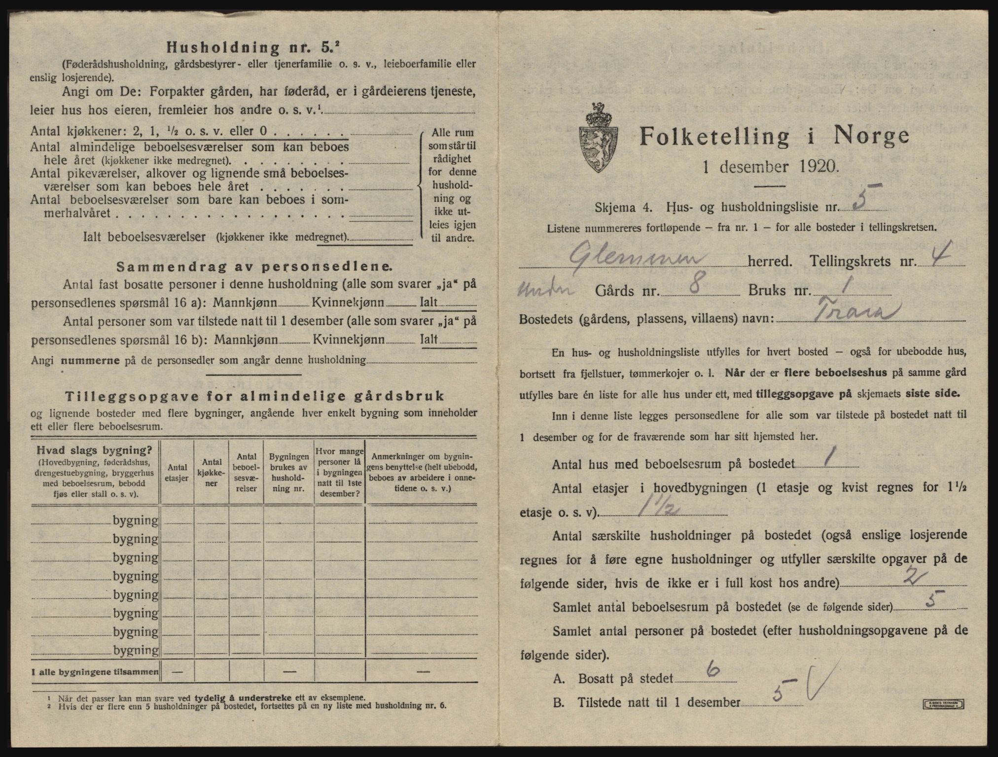 SAO, 1920 census for Glemmen, 1920, p. 1195