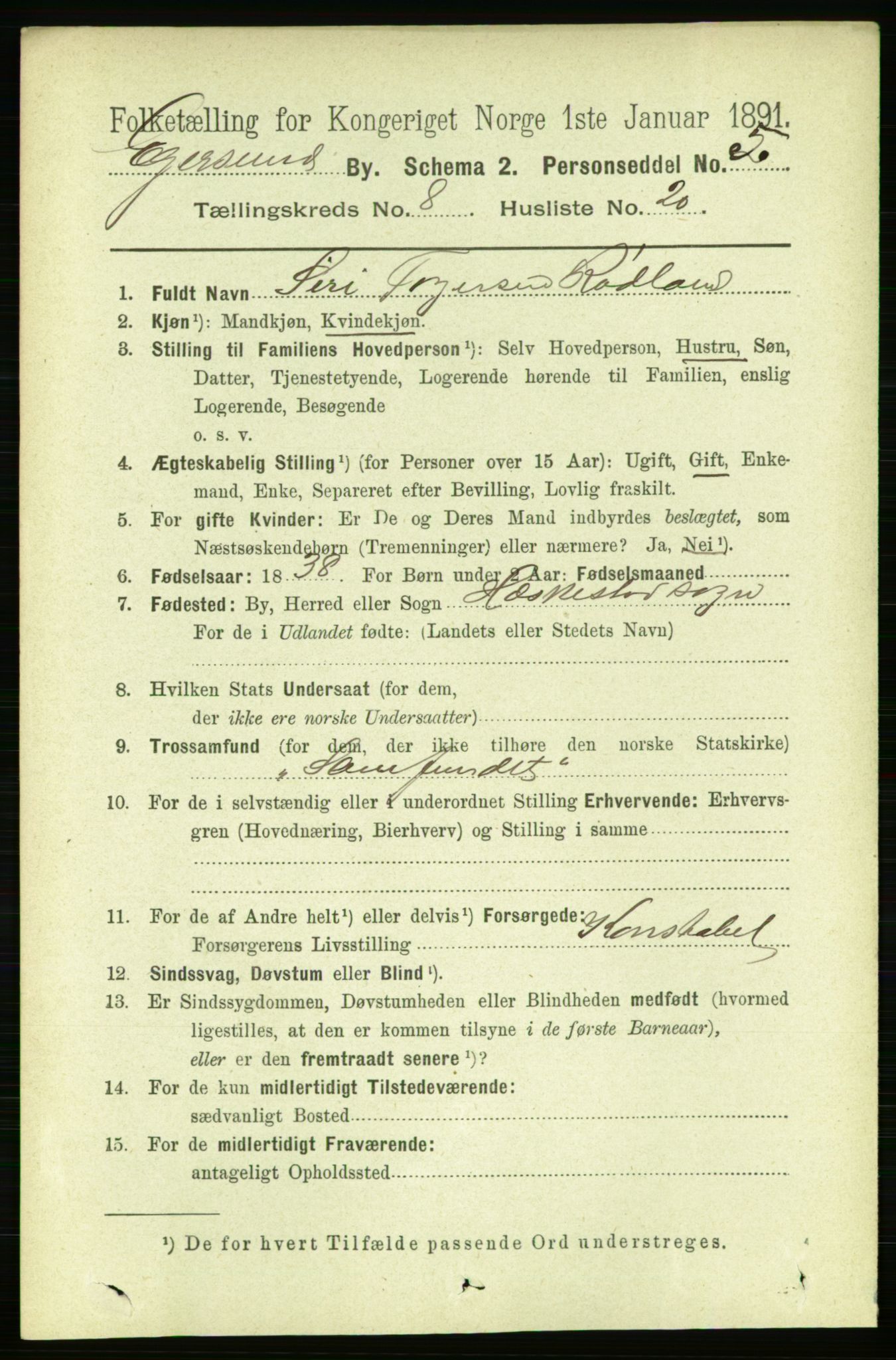 RA, 1891 census for 1101 Egersund, 1891, p. 1536