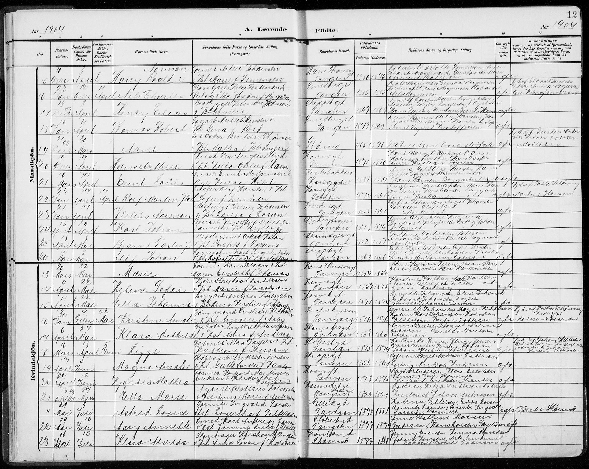 Strømsø kirkebøker, AV/SAKO-A-246/F/Fb/L0008: Parish register (official) no. II 8, 1902-1933, p. 12