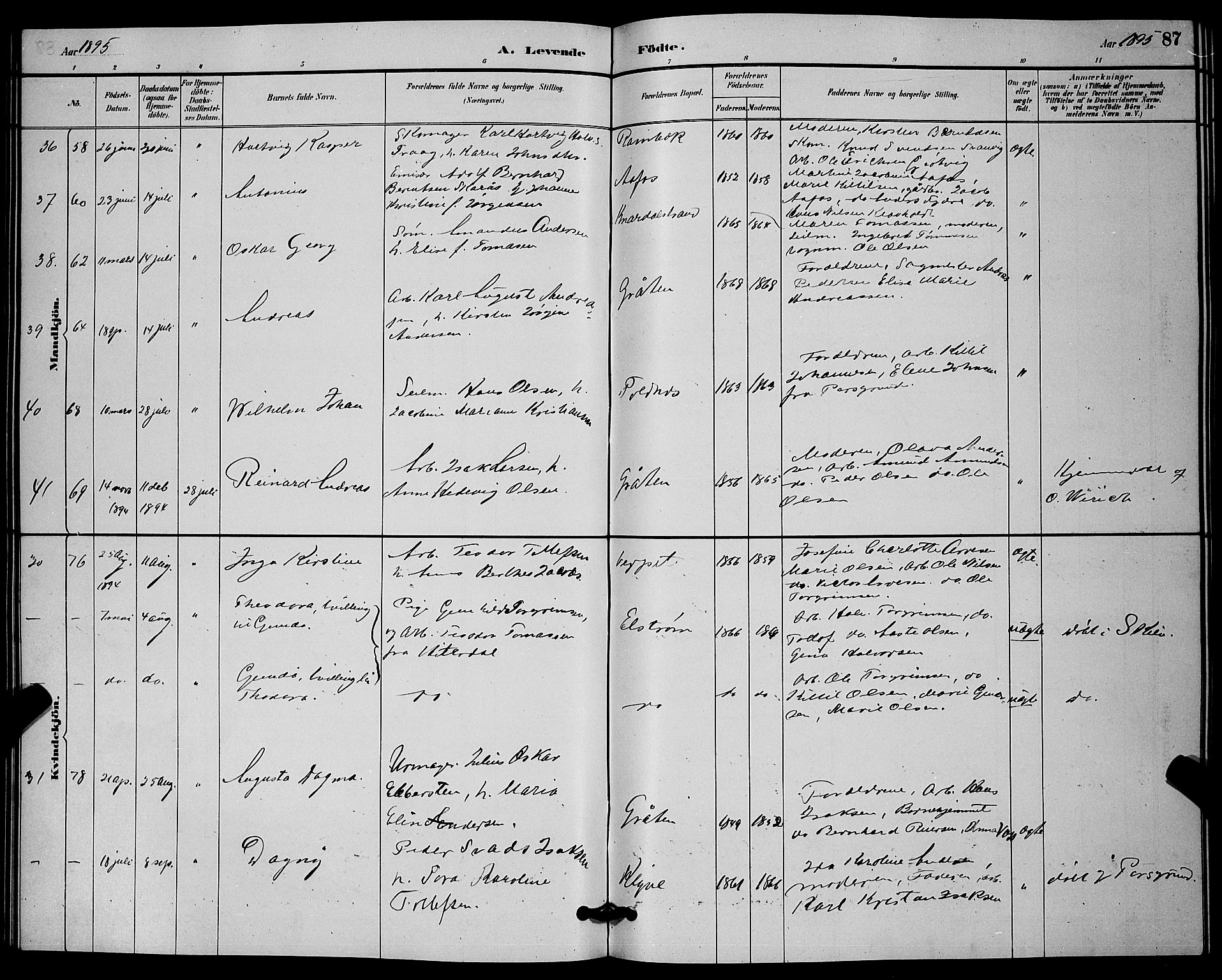 Solum kirkebøker, AV/SAKO-A-306/G/Ga/L0007: Parish register (copy) no. I 7, 1884-1898, p. 87