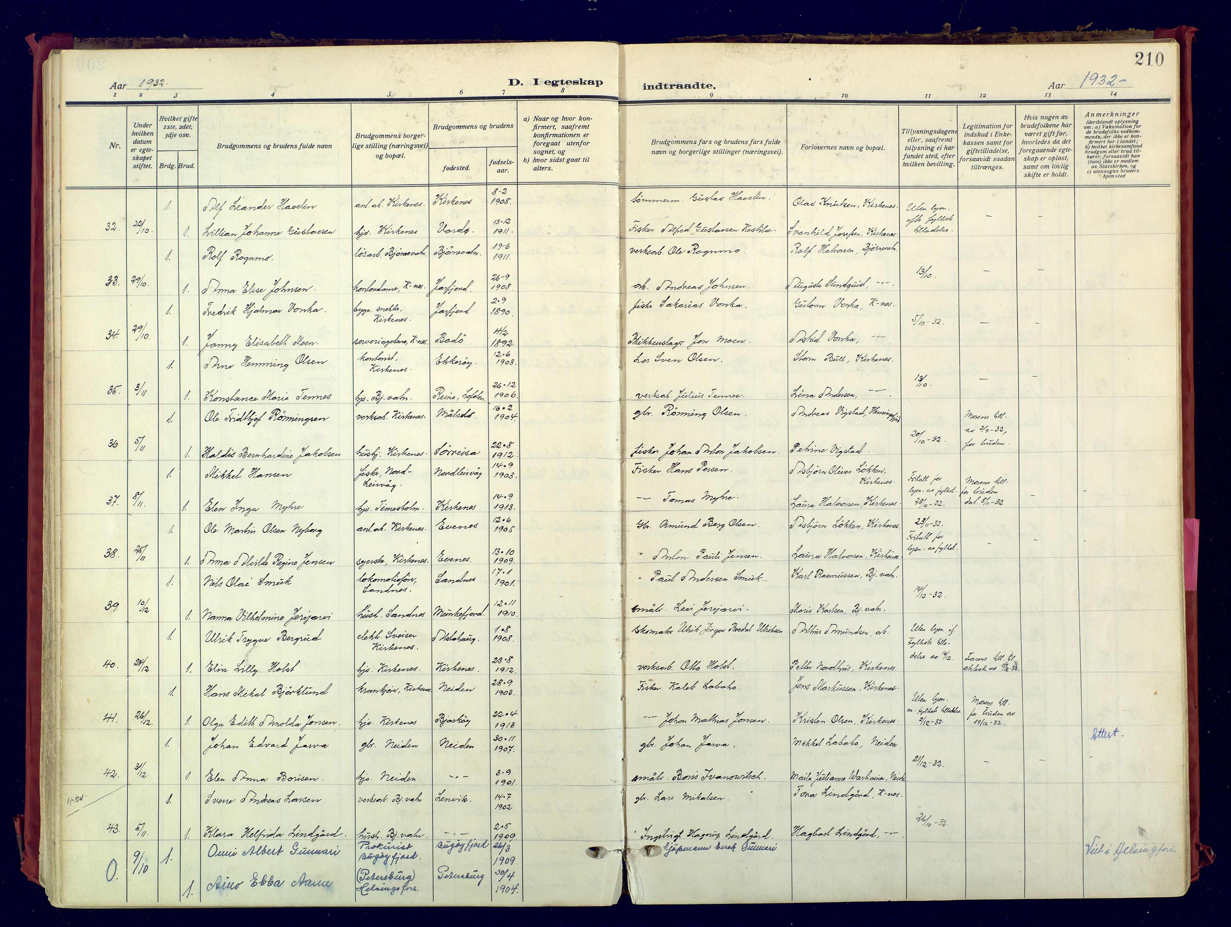 Sør-Varanger sokneprestkontor, AV/SATØ-S-1331/H/Ha/L0007kirke: Parish register (official) no. 7, 1927-1937, p. 210