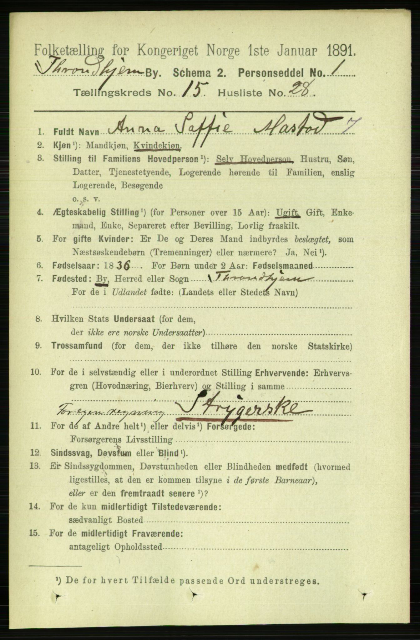 RA, 1891 census for 1601 Trondheim, 1891, p. 11915