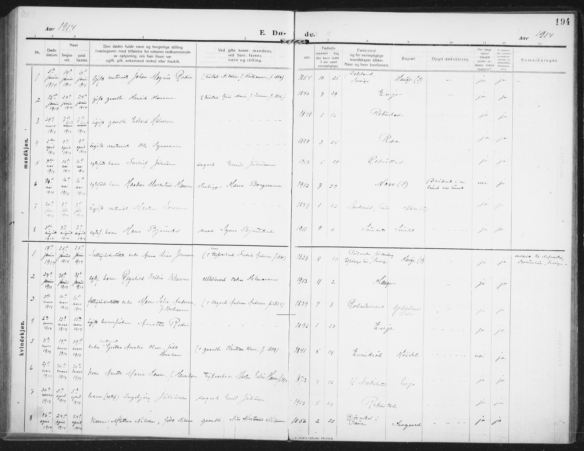 Rolvsøy prestekontor Kirkebøker, AV/SAO-A-2004/F/Fa/L0002: Parish register (official) no. 2, 1909-1917, p. 194