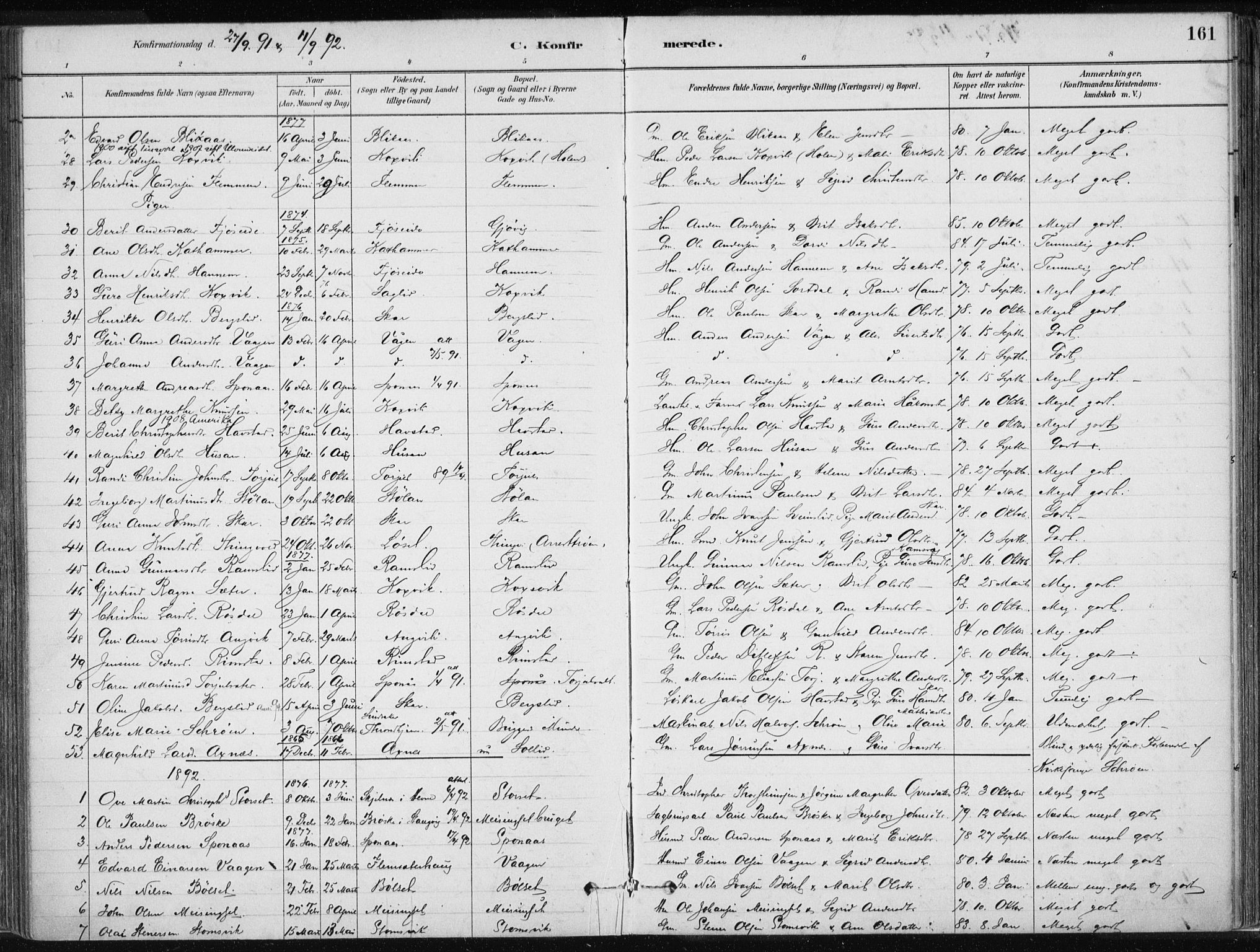 Ministerialprotokoller, klokkerbøker og fødselsregistre - Møre og Romsdal, AV/SAT-A-1454/586/L0987: Parish register (official) no. 586A13, 1879-1892, p. 161