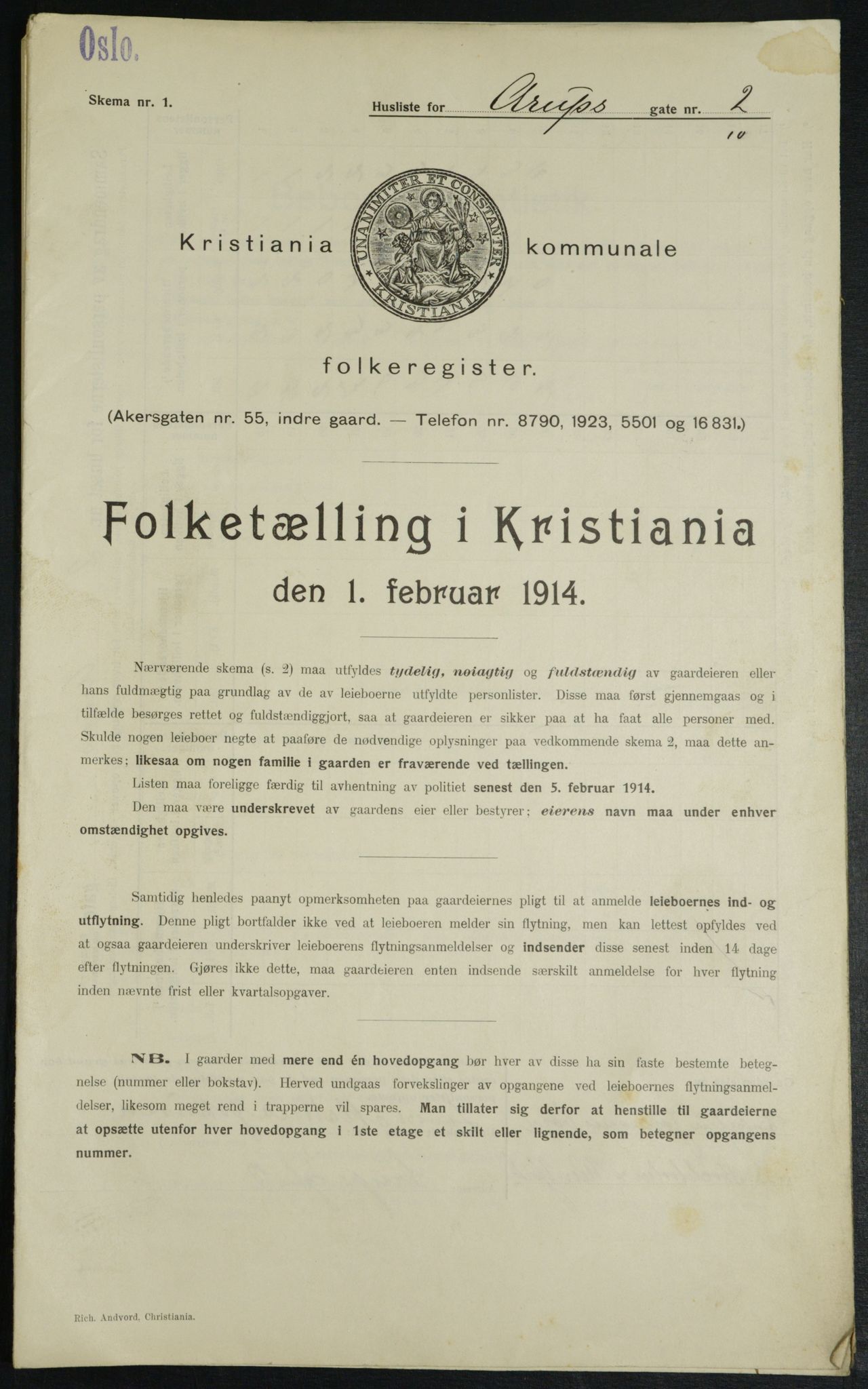 OBA, Municipal Census 1914 for Kristiania, 1914, p. 2163