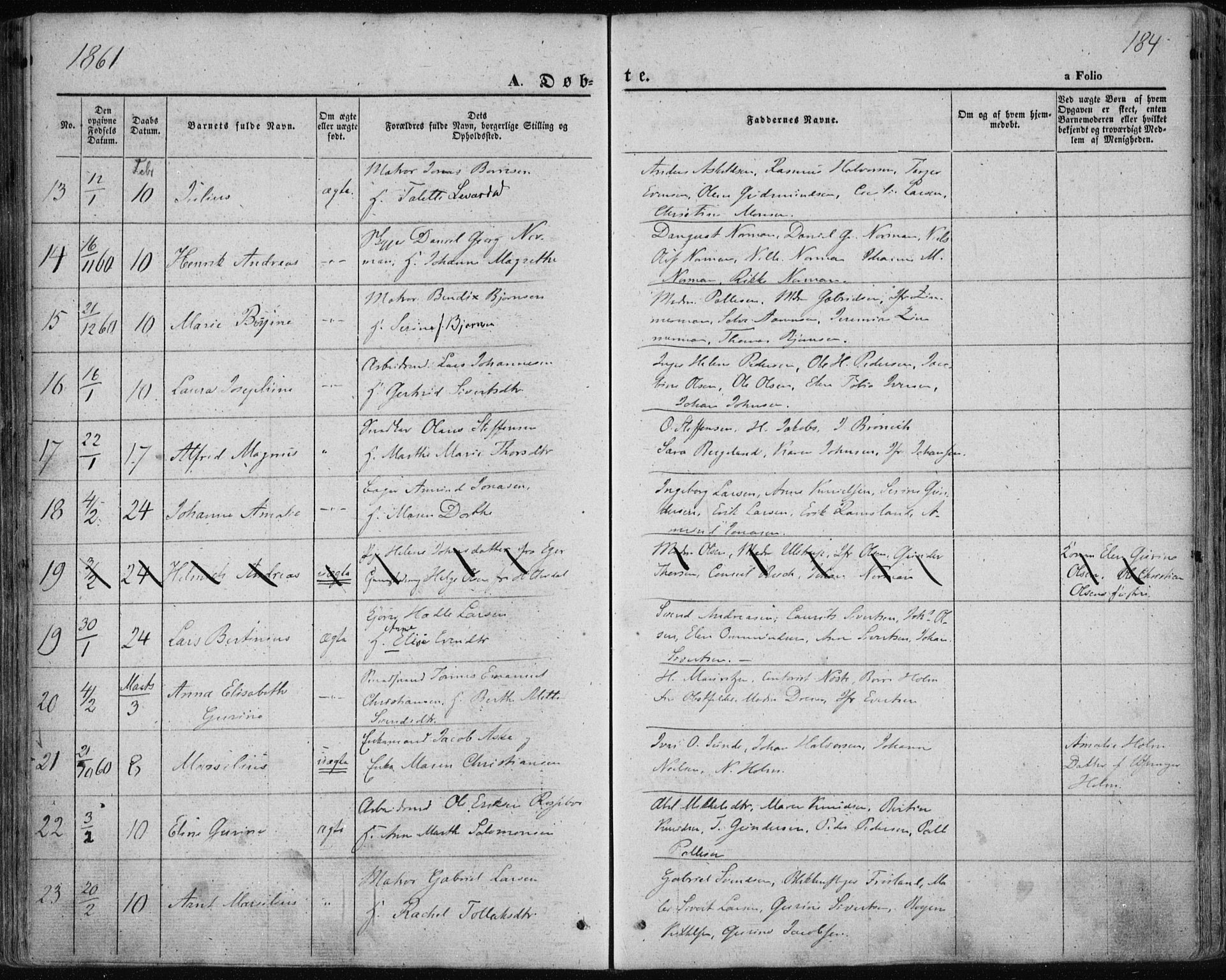 Domkirken sokneprestkontor, AV/SAST-A-101812/001/30/30BA/L0017: Parish register (official) no. A 16, 1855-1867, p. 184