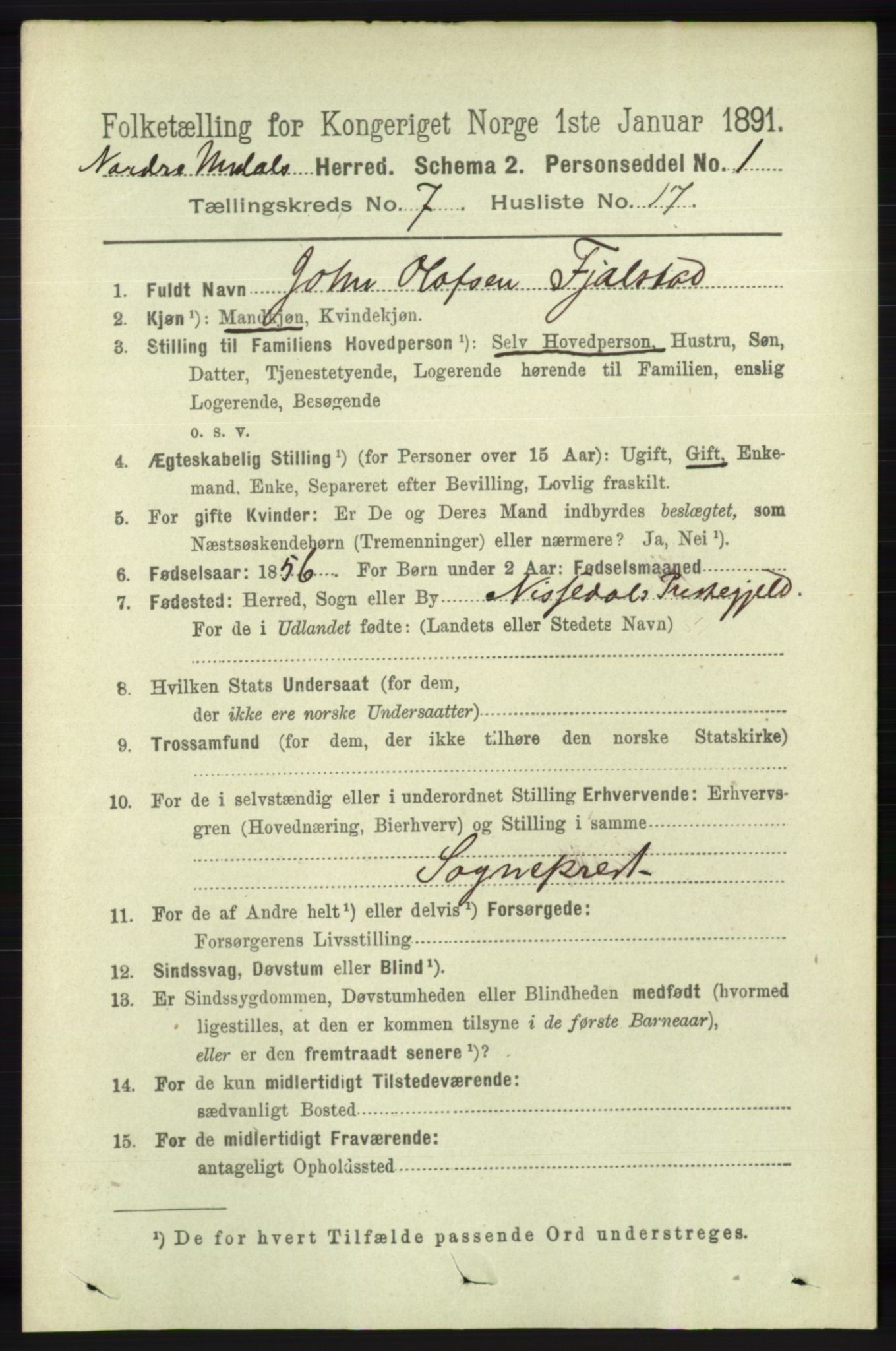 RA, 1891 census for 1028 Nord-Audnedal, 1891, p. 1884