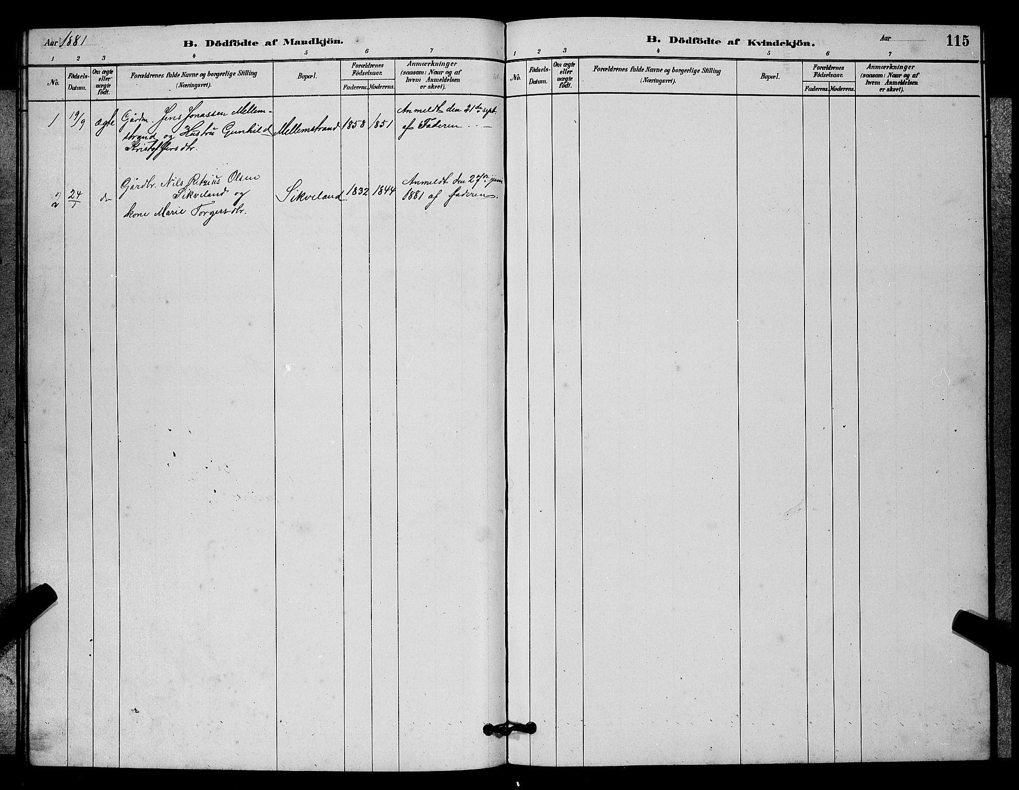 Lye sokneprestkontor, AV/SAST-A-101794/001/30BB/L0006: Parish register (copy) no. B 6, 1879-1888, p. 115