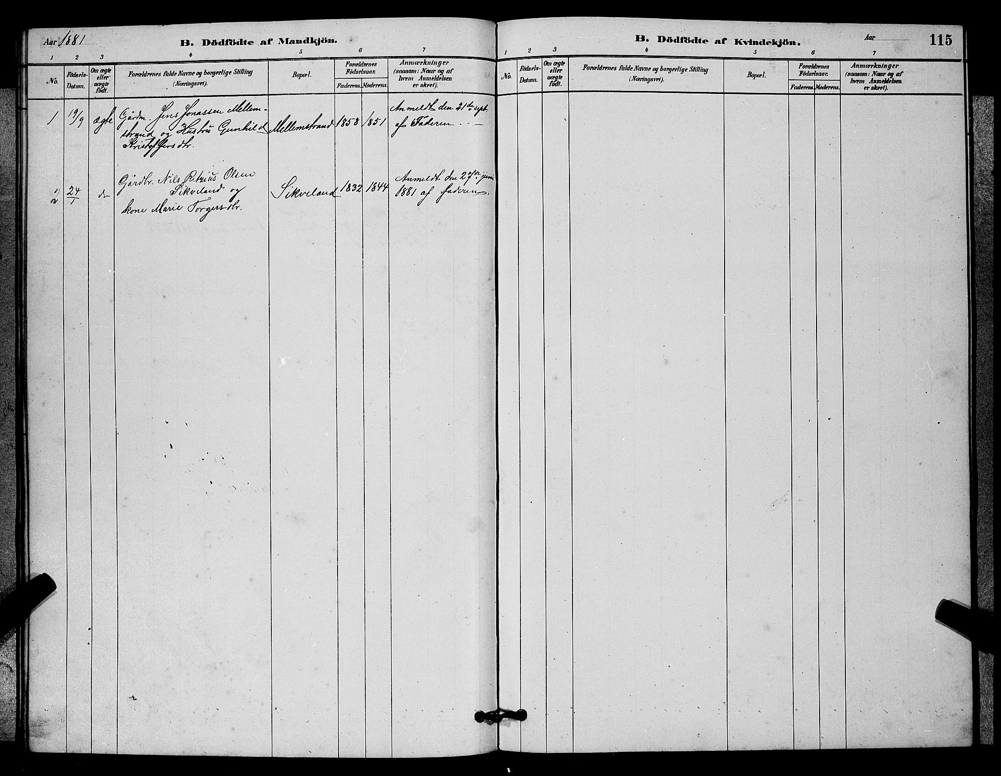 Lye sokneprestkontor, SAST/A-101794/001/30BB/L0006: Parish register (copy) no. B 6, 1879-1888, p. 115