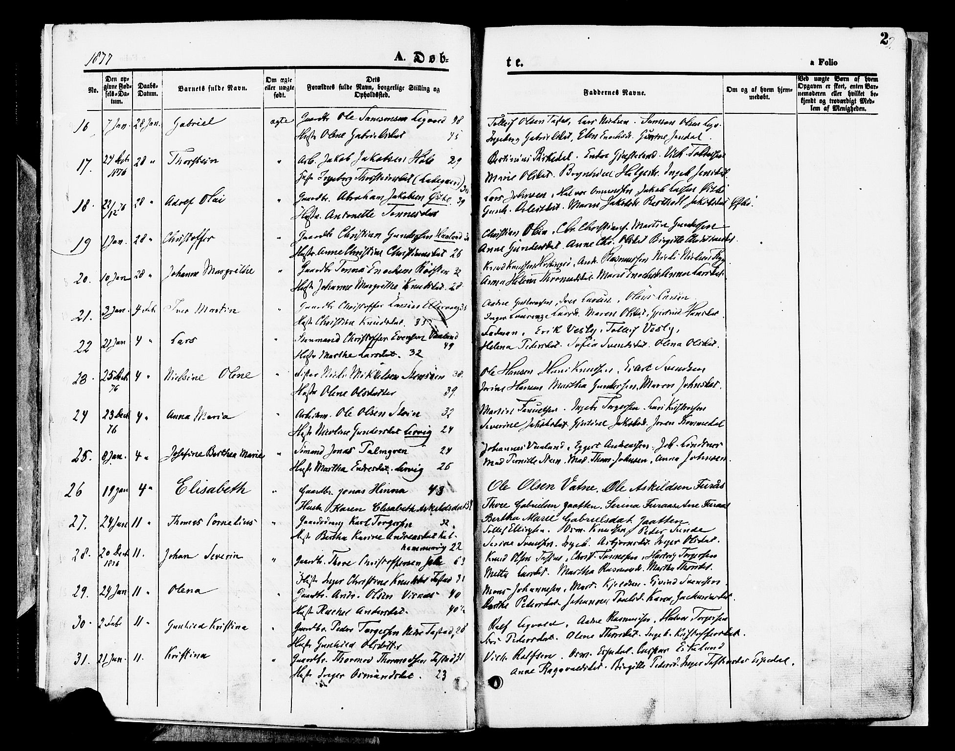 Hetland sokneprestkontor, AV/SAST-A-101826/30/30BA/L0008: Parish register (official) no. A 8, 1877-1884, p. 2
