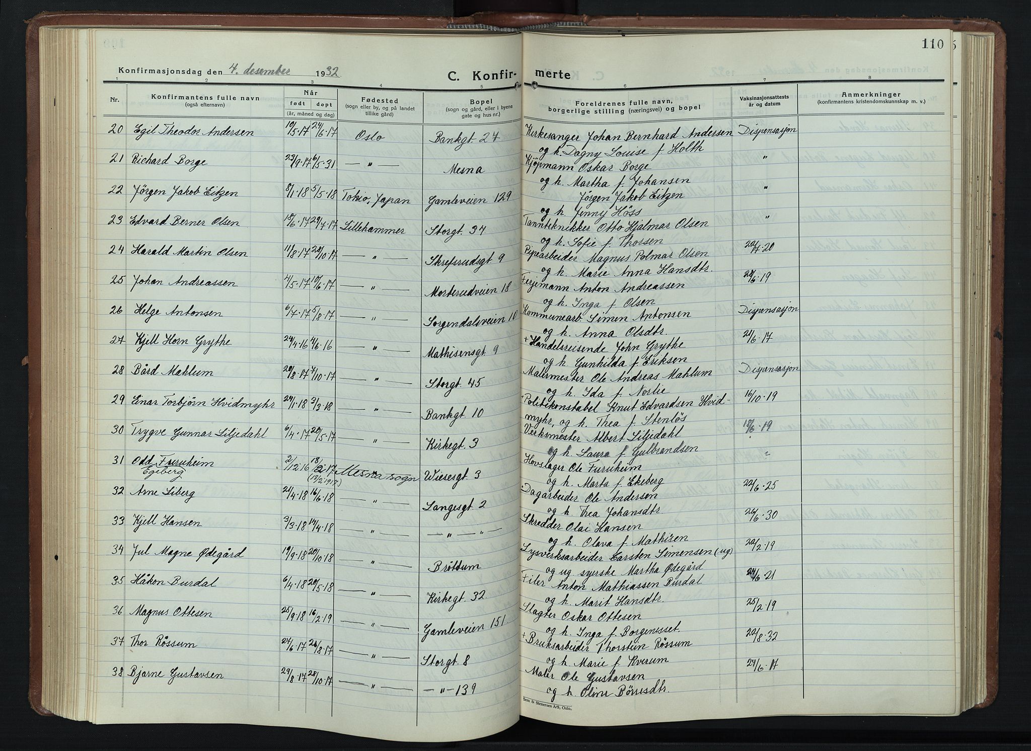 Lillehammer prestekontor, AV/SAH-PREST-088/H/Ha/Hab/L0003: Parish register (copy) no. 3, 1927-1943, p. 110