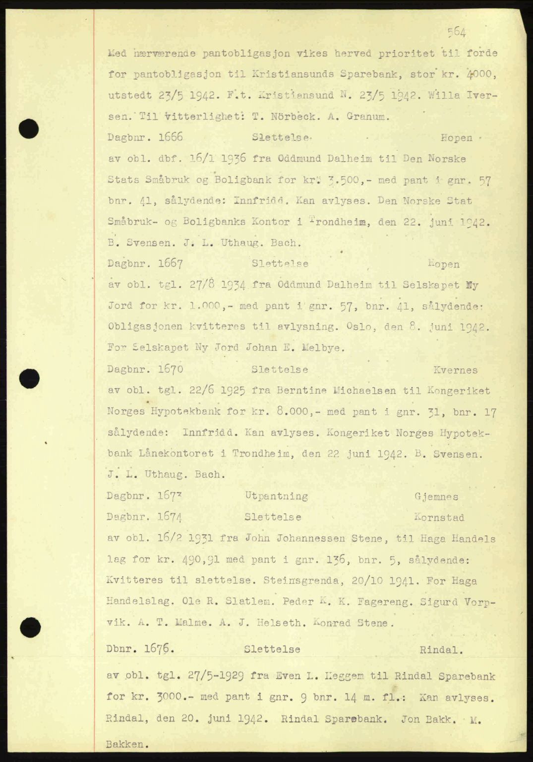 Nordmøre sorenskriveri, AV/SAT-A-4132/1/2/2Ca: Mortgage book no. C81, 1940-1945, Diary no: : 1666/1942