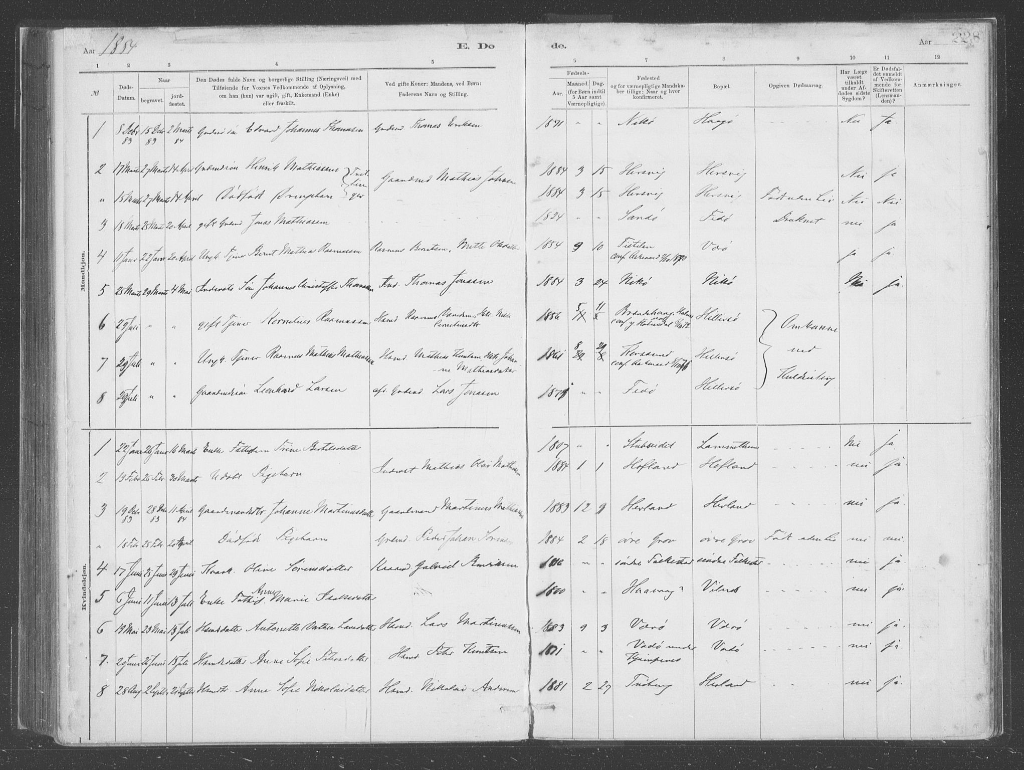 Askvoll sokneprestembete, SAB/A-79501/H/Haa/Haac/L0001: Parish register (official) no. C  1, 1879-1922, p. 228