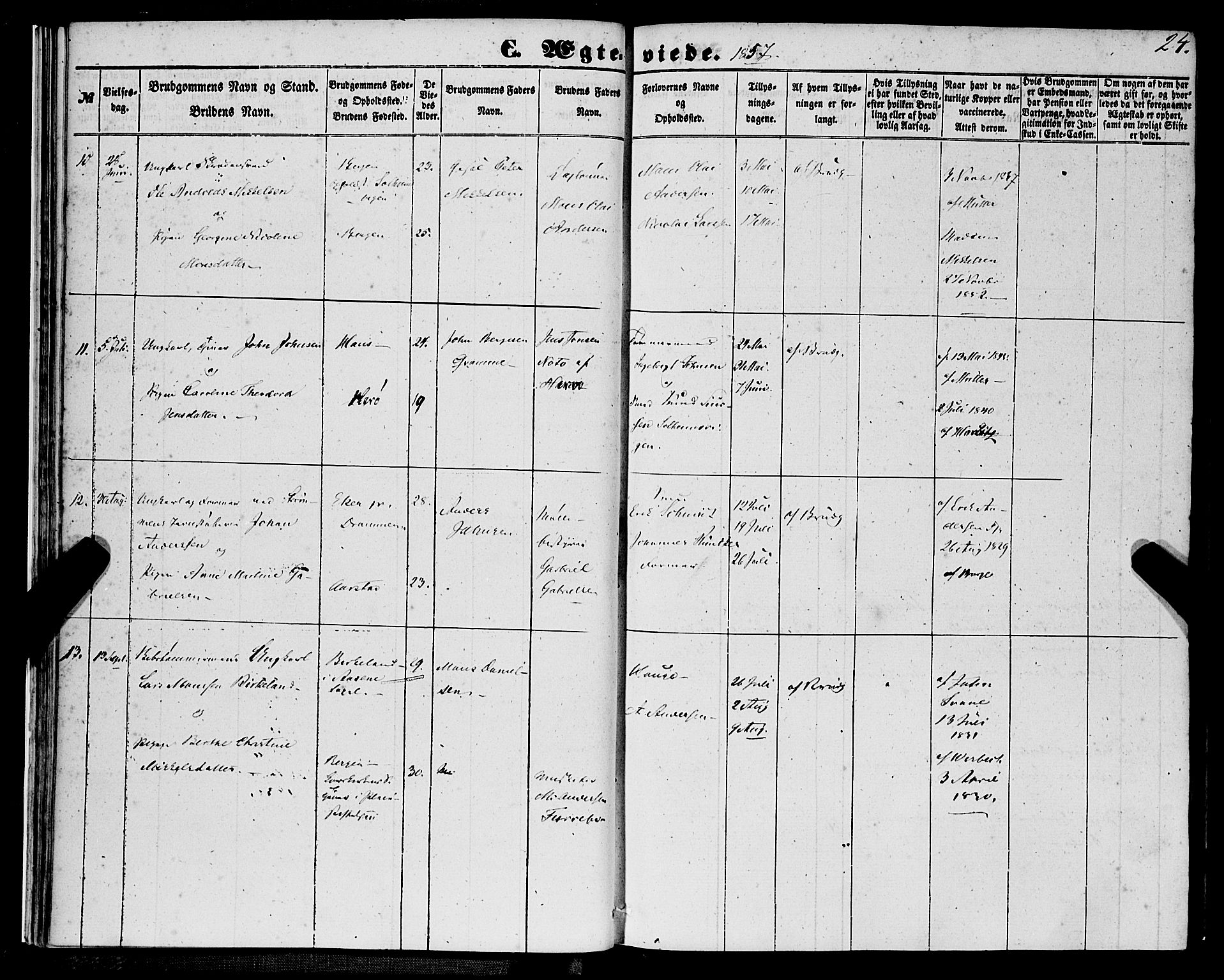 St. Jørgens hospital og Årstad sokneprestembete, AV/SAB-A-99934: Parish register (official) no. A 9, 1853-1878, p. 24