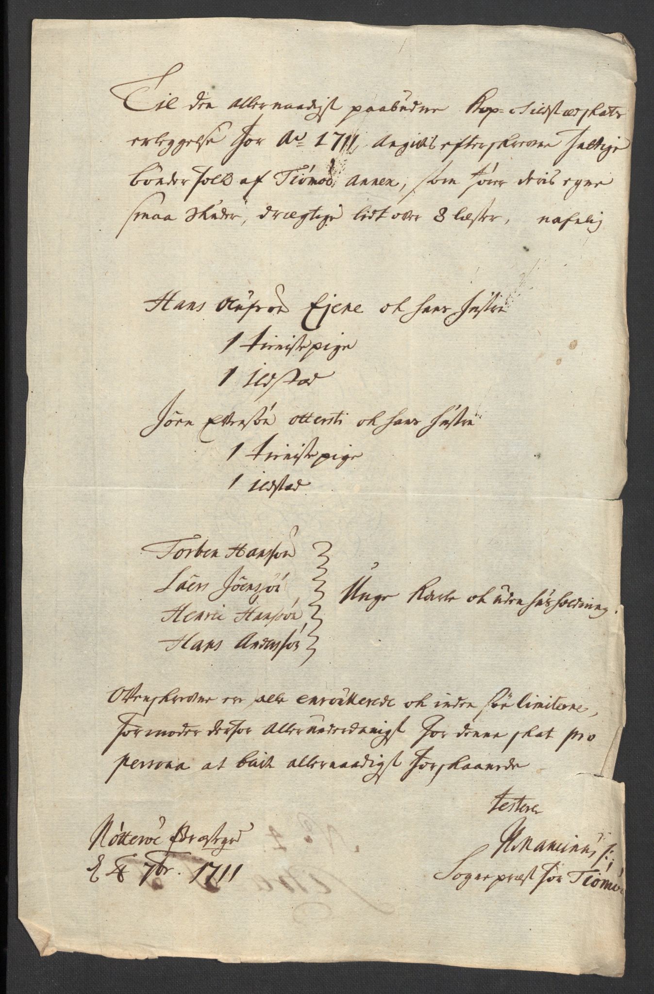 Rentekammeret inntil 1814, Reviderte regnskaper, Fogderegnskap, AV/RA-EA-4092/R33/L1983: Fogderegnskap Larvik grevskap, 1711, p. 190