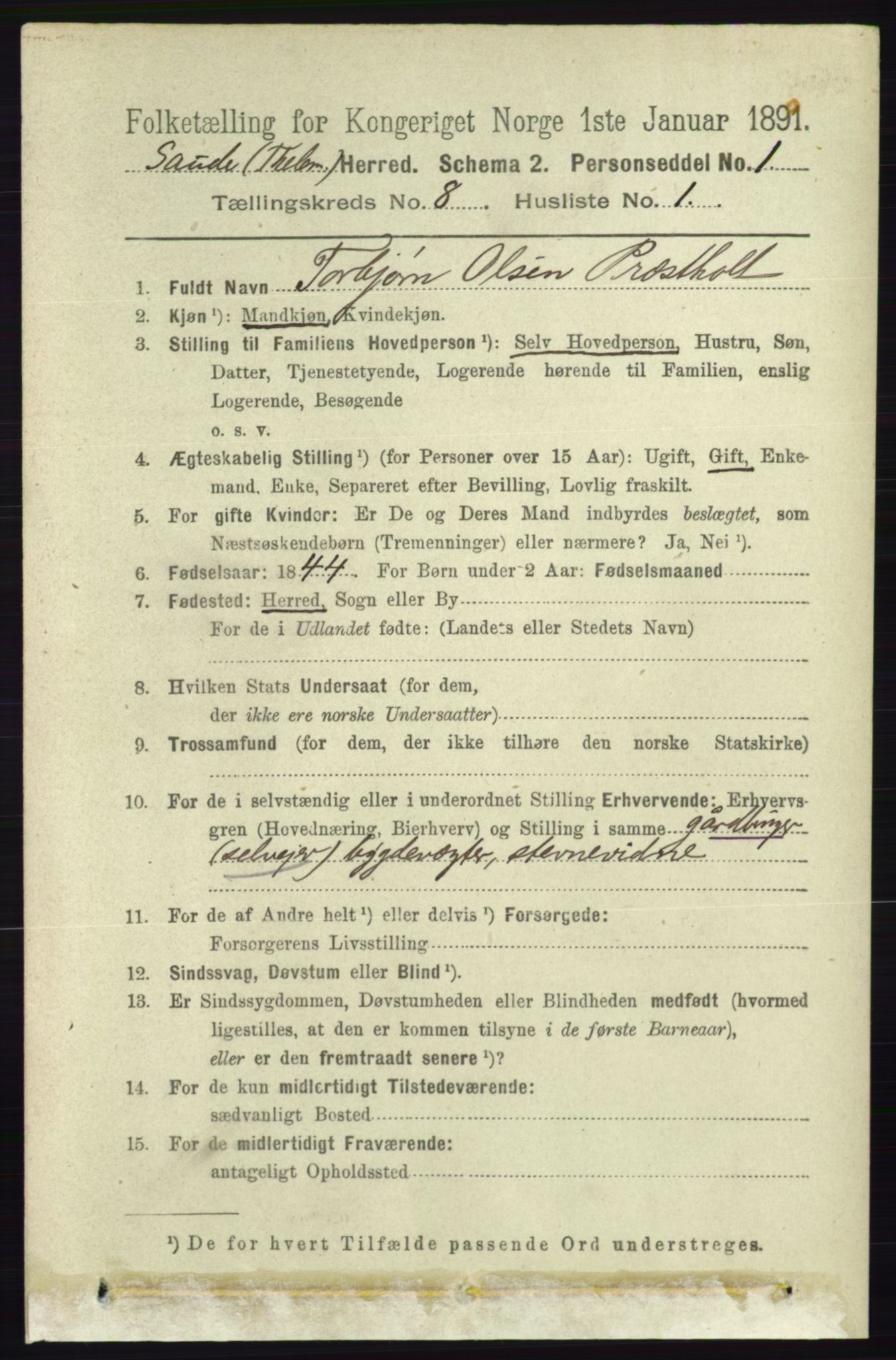 RA, 1891 census for 0822 Sauherad, 1891, p. 2330