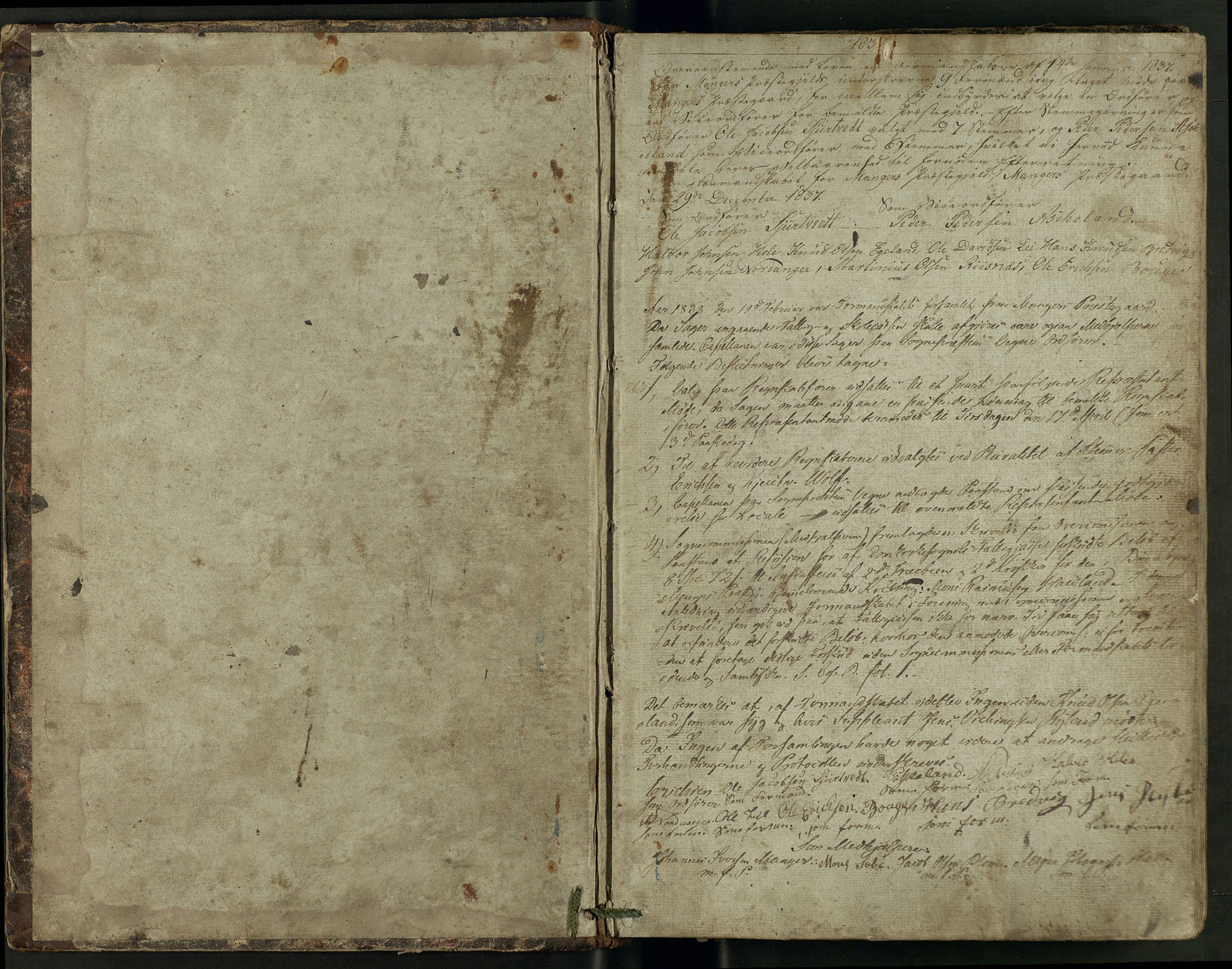 Manger kommune. Formannskapet, IKAH/1261-021/A/Aa/L0001A: Møtebok for Manger formannskap, heradsstyre og soknestyre, 1837-1858, p. 1