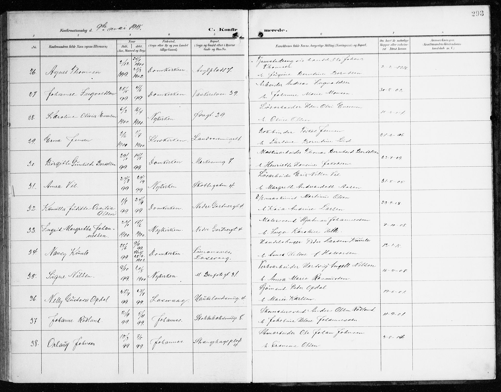 Domkirken sokneprestembete, AV/SAB-A-74801/H/Haa/L0031: Parish register (official) no. C 6, 1898-1915, p. 293