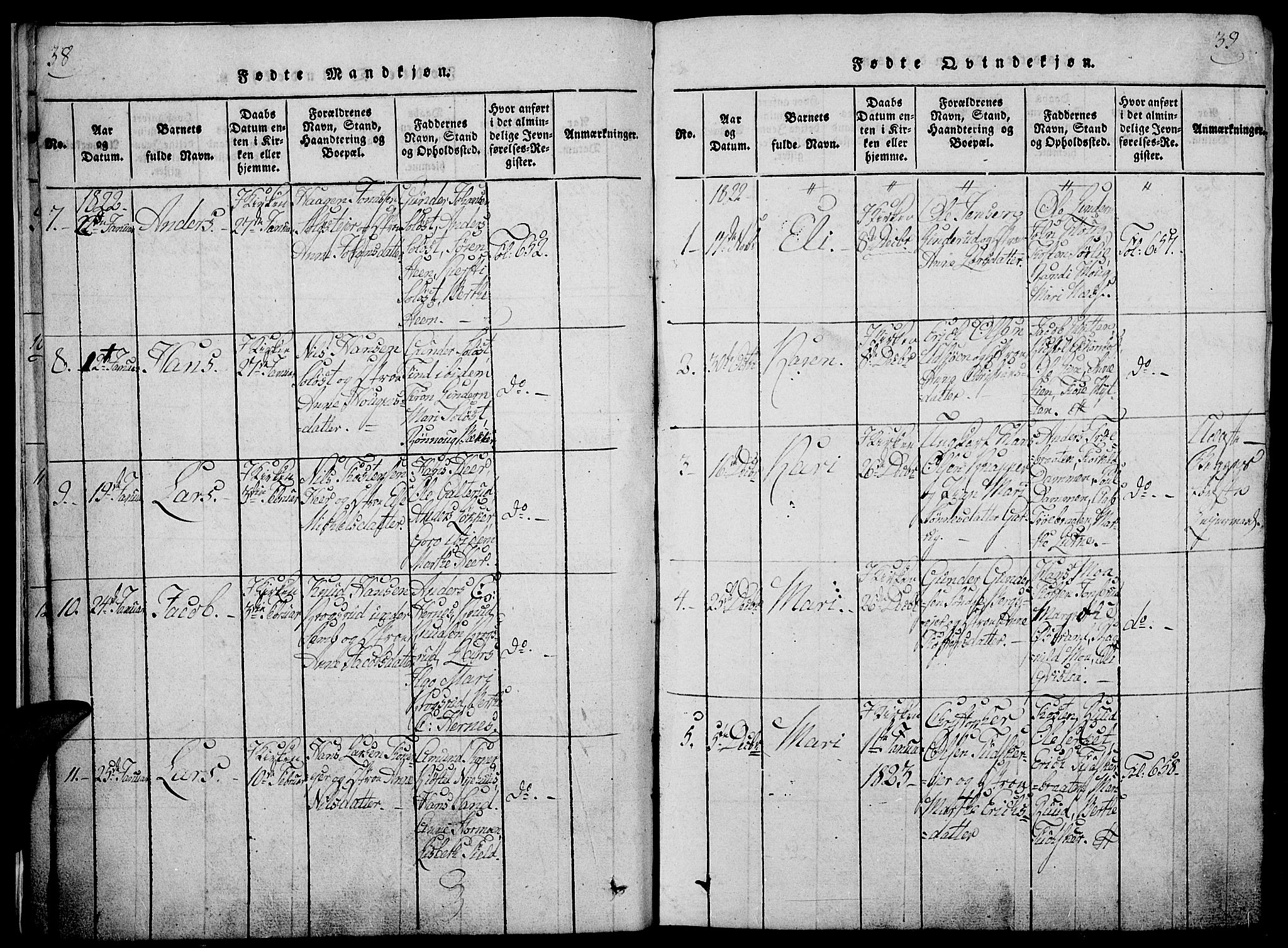 Nord-Odal prestekontor, AV/SAH-PREST-032/H/Ha/Haa/L0001: Parish register (official) no. 1, 1819-1838, p. 38-39