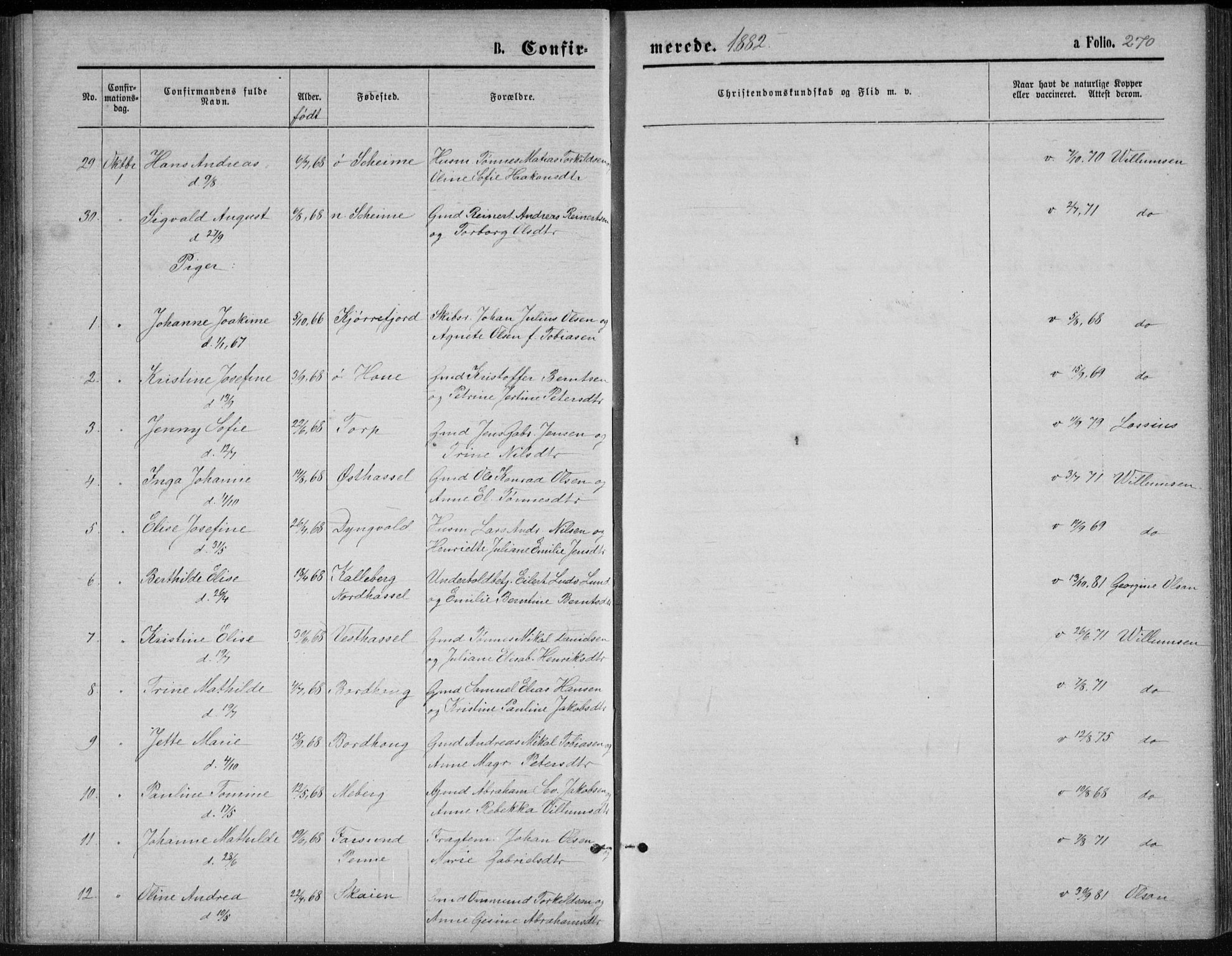 Lista sokneprestkontor, AV/SAK-1111-0027/F/Fb/L0004: Parish register (copy) no. B 4, 1877-1891, p. 270