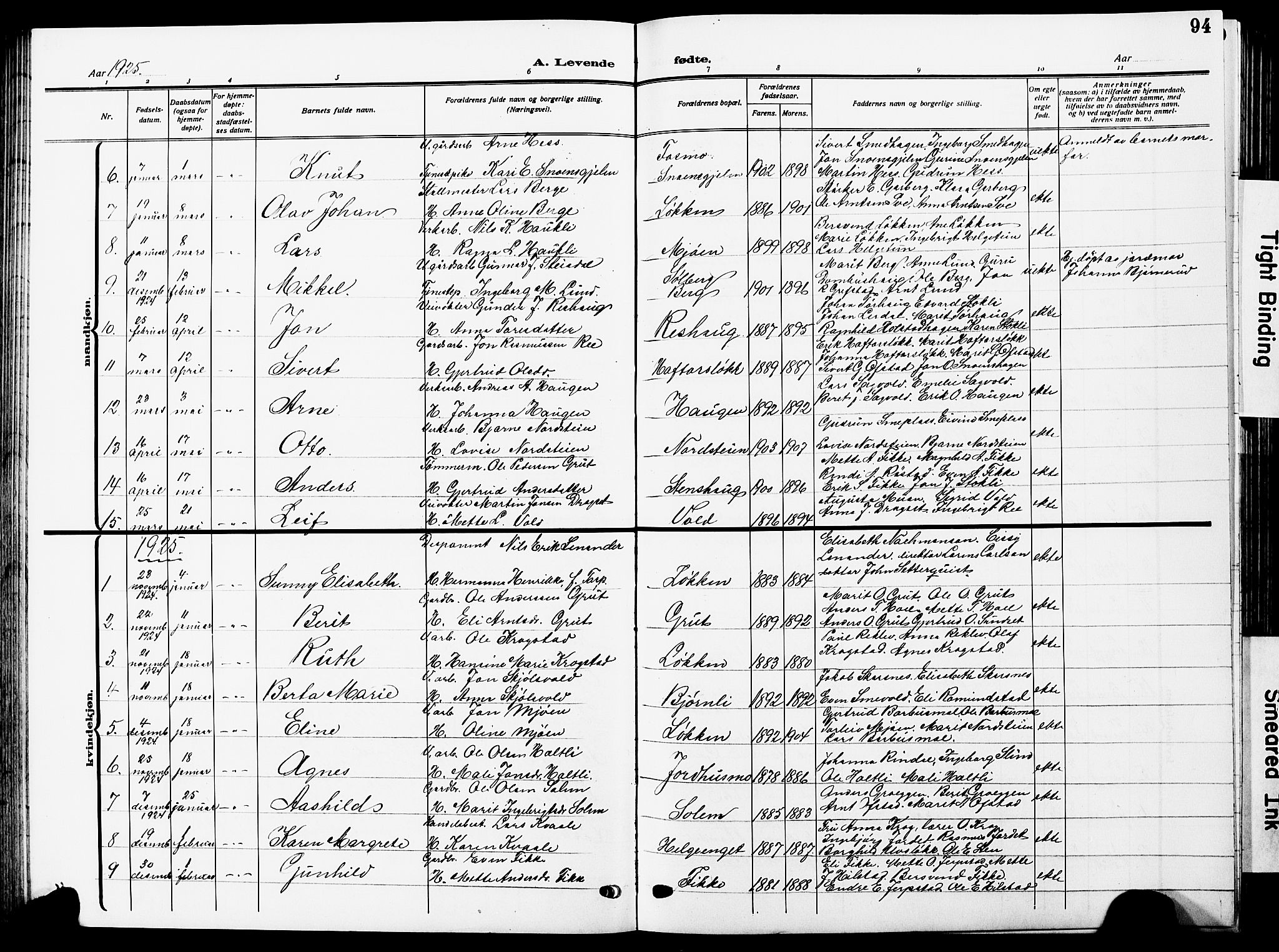 Ministerialprotokoller, klokkerbøker og fødselsregistre - Sør-Trøndelag, SAT/A-1456/672/L0865: Parish register (copy) no. 672C04, 1914-1928, p. 94