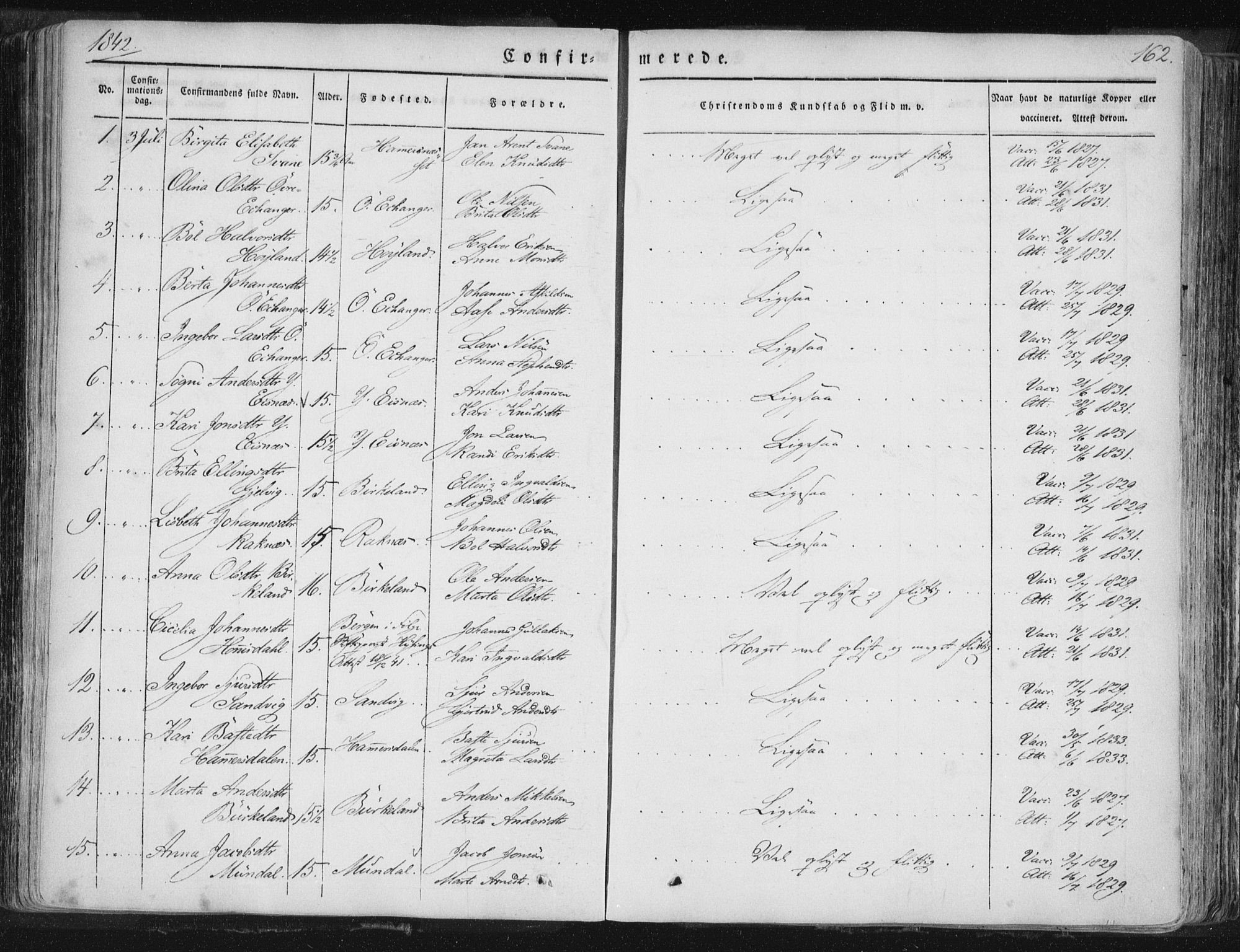 Hamre sokneprestembete, AV/SAB-A-75501/H/Ha/Haa/Haaa/L0012: Parish register (official) no. A 12, 1834-1845, p. 162