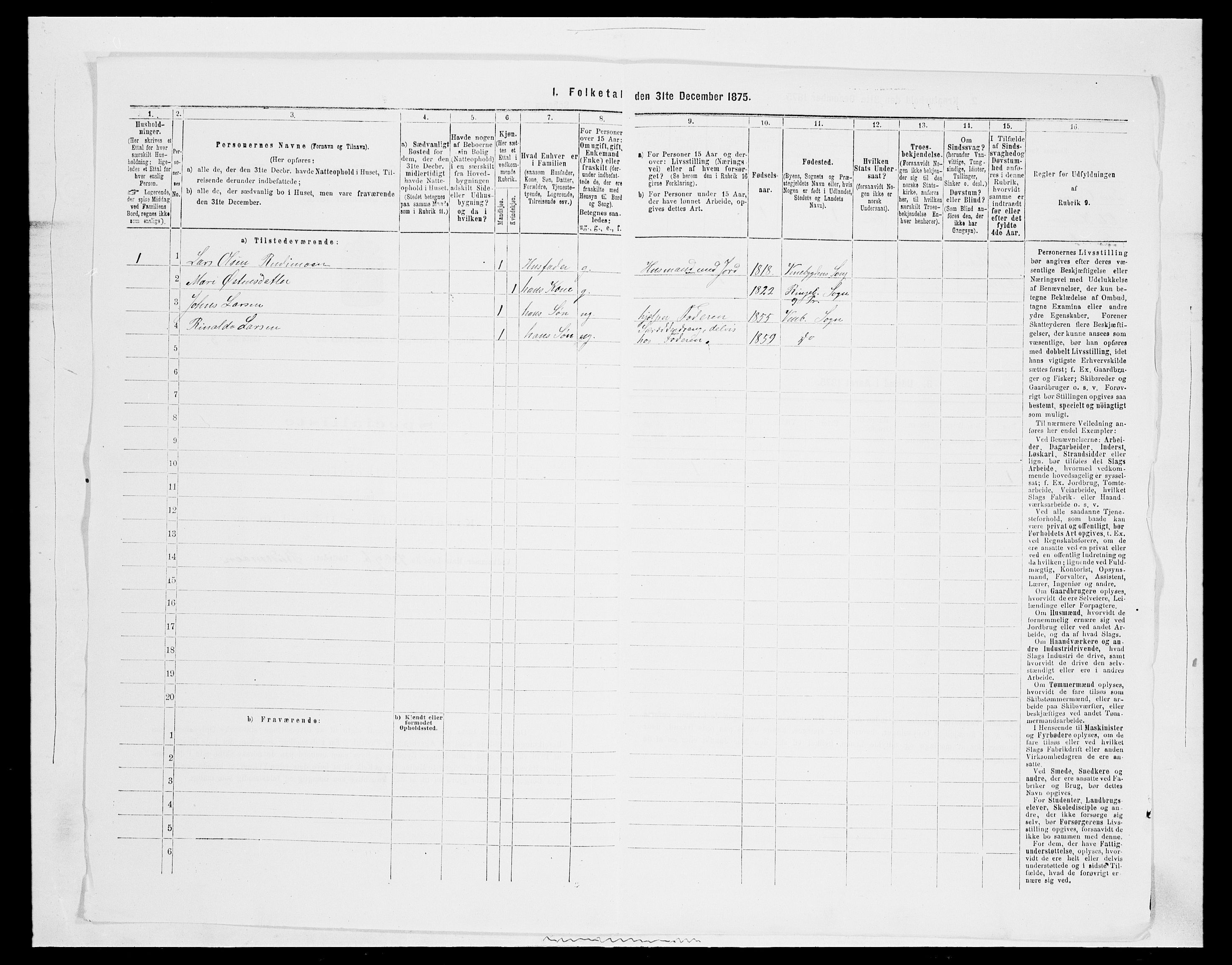 SAH, 1875 census for 0520P Ringebu, 1875, p. 90