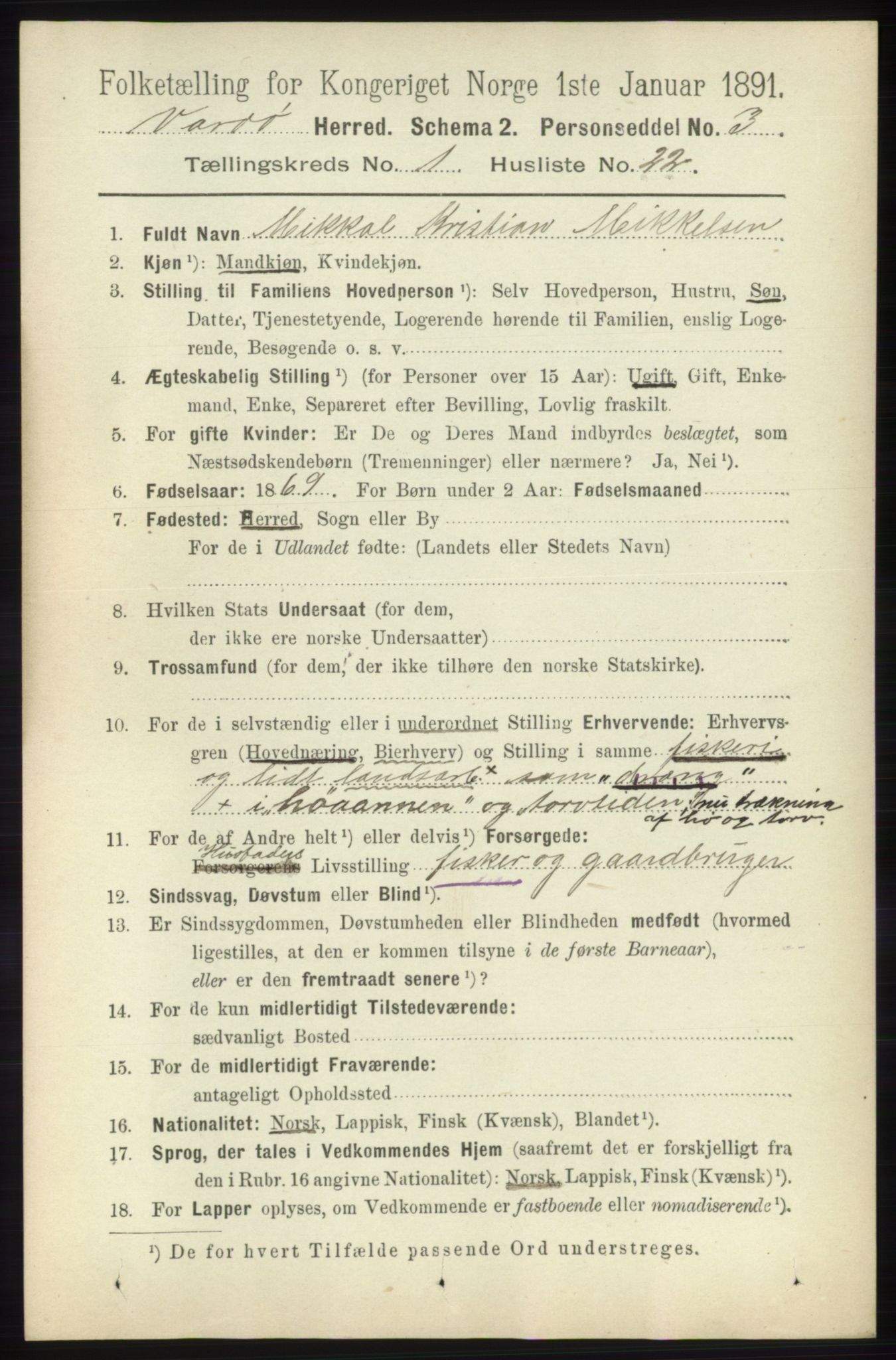 RA, 1891 census for 2028 Vardø, 1891, p. 174