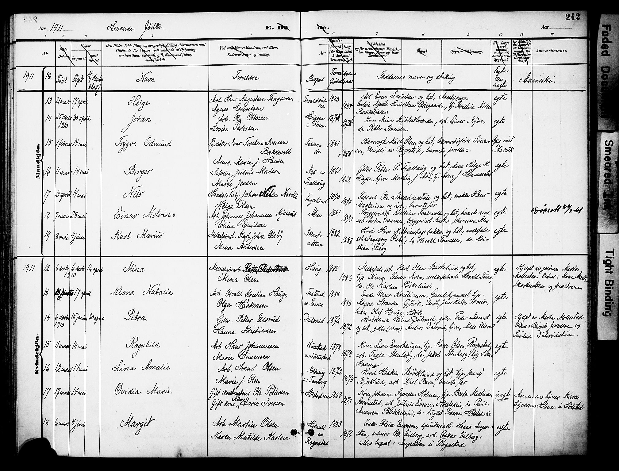 Østre Toten prestekontor, AV/SAH-PREST-104/H/Ha/Haa/L0009: Parish register (official) no. 9, 1897-1913, p. 242