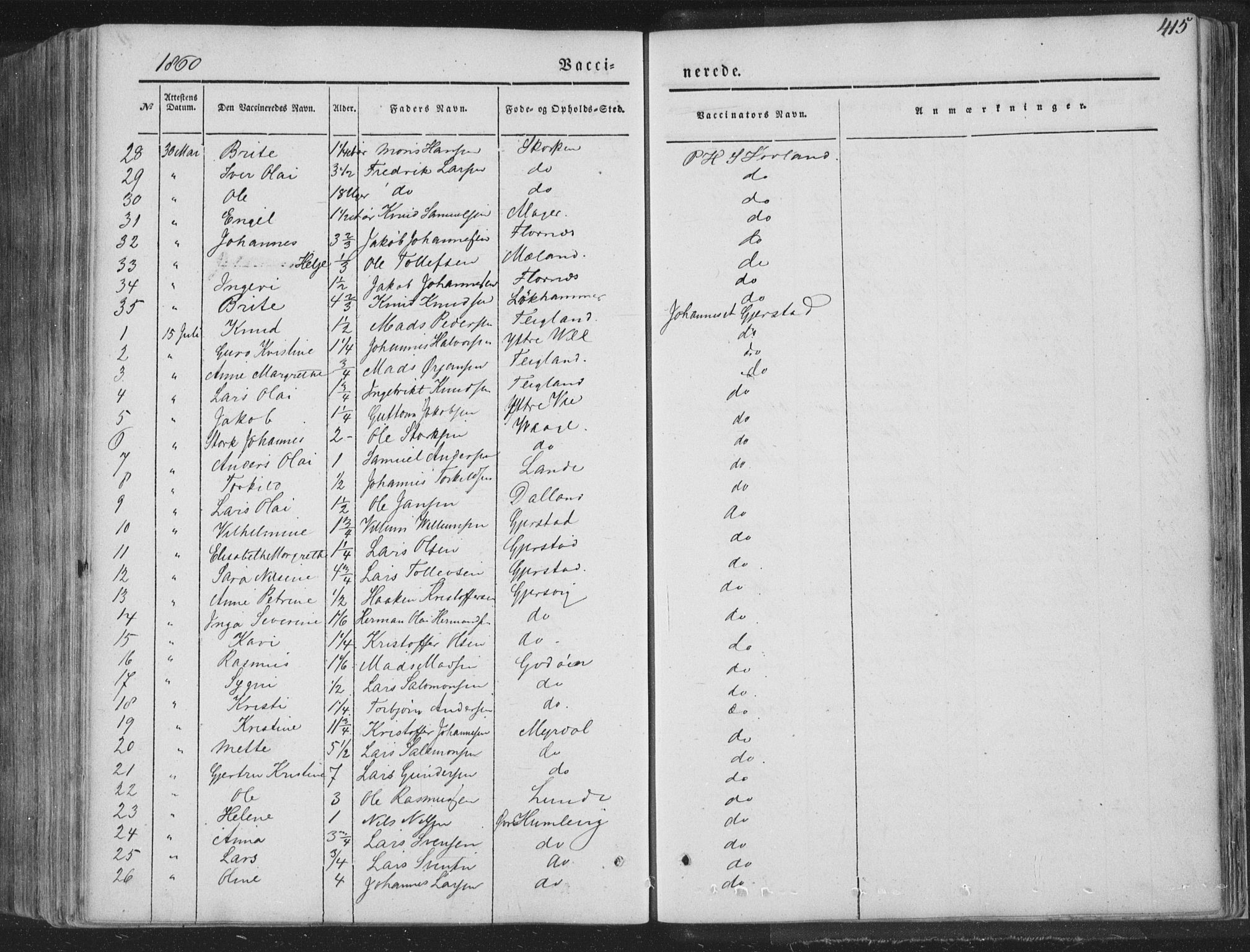 Tysnes sokneprestembete, AV/SAB-A-78601/H/Haa: Parish register (official) no. A 10, 1848-1859, p. 415