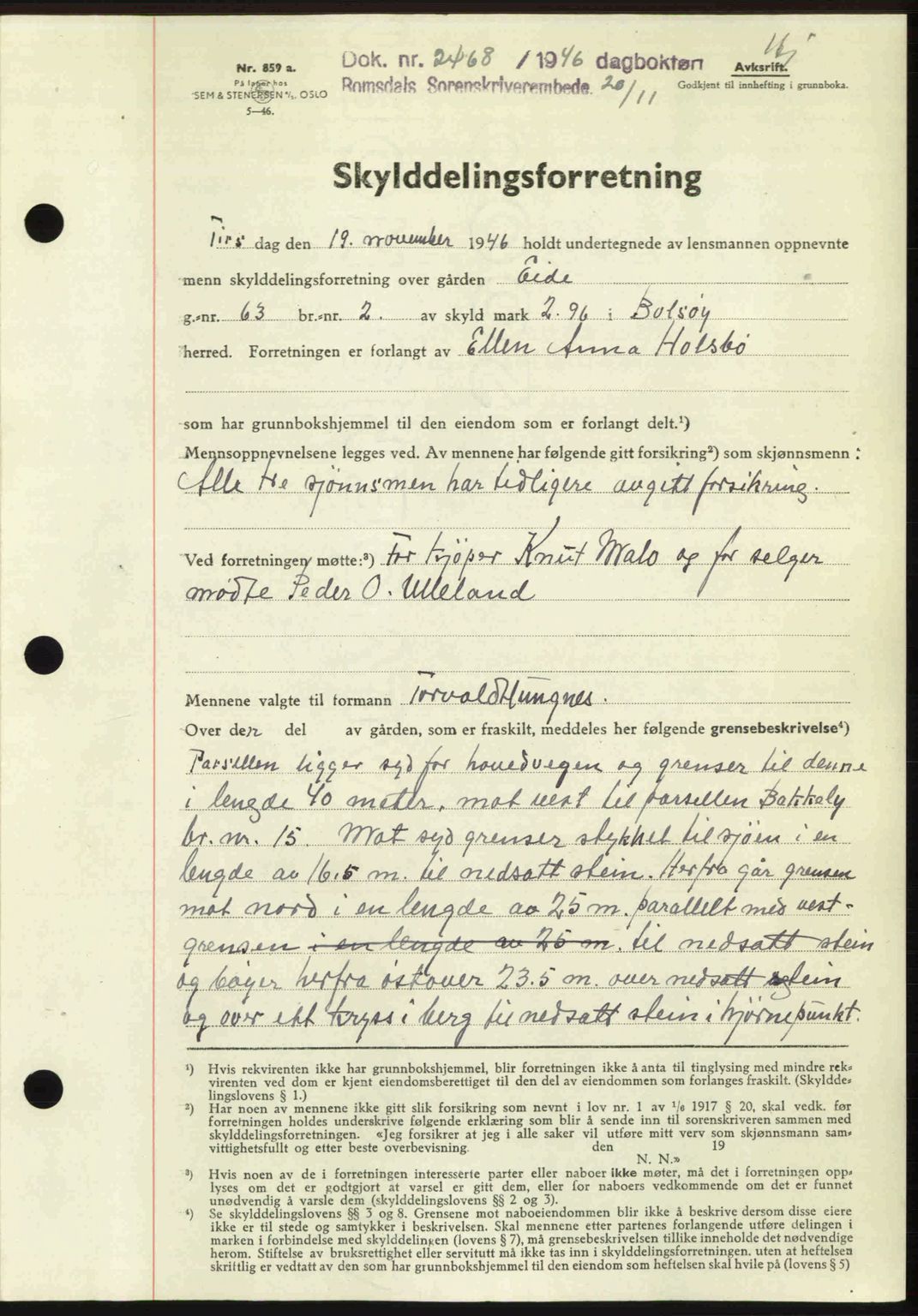 Romsdal sorenskriveri, AV/SAT-A-4149/1/2/2C: Mortgage book no. A21, 1946-1946, Diary no: : 2468/1946