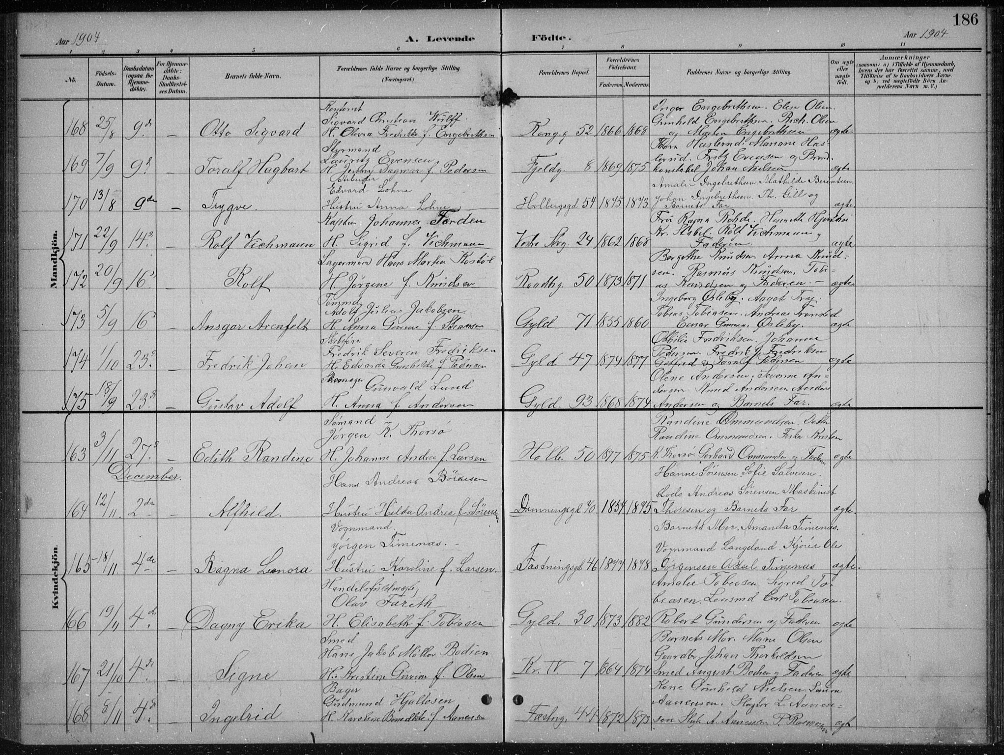 Kristiansand domprosti, AV/SAK-1112-0006/F/Fb/L0018: Parish register (copy) no. B 18, 1896-1905, p. 186