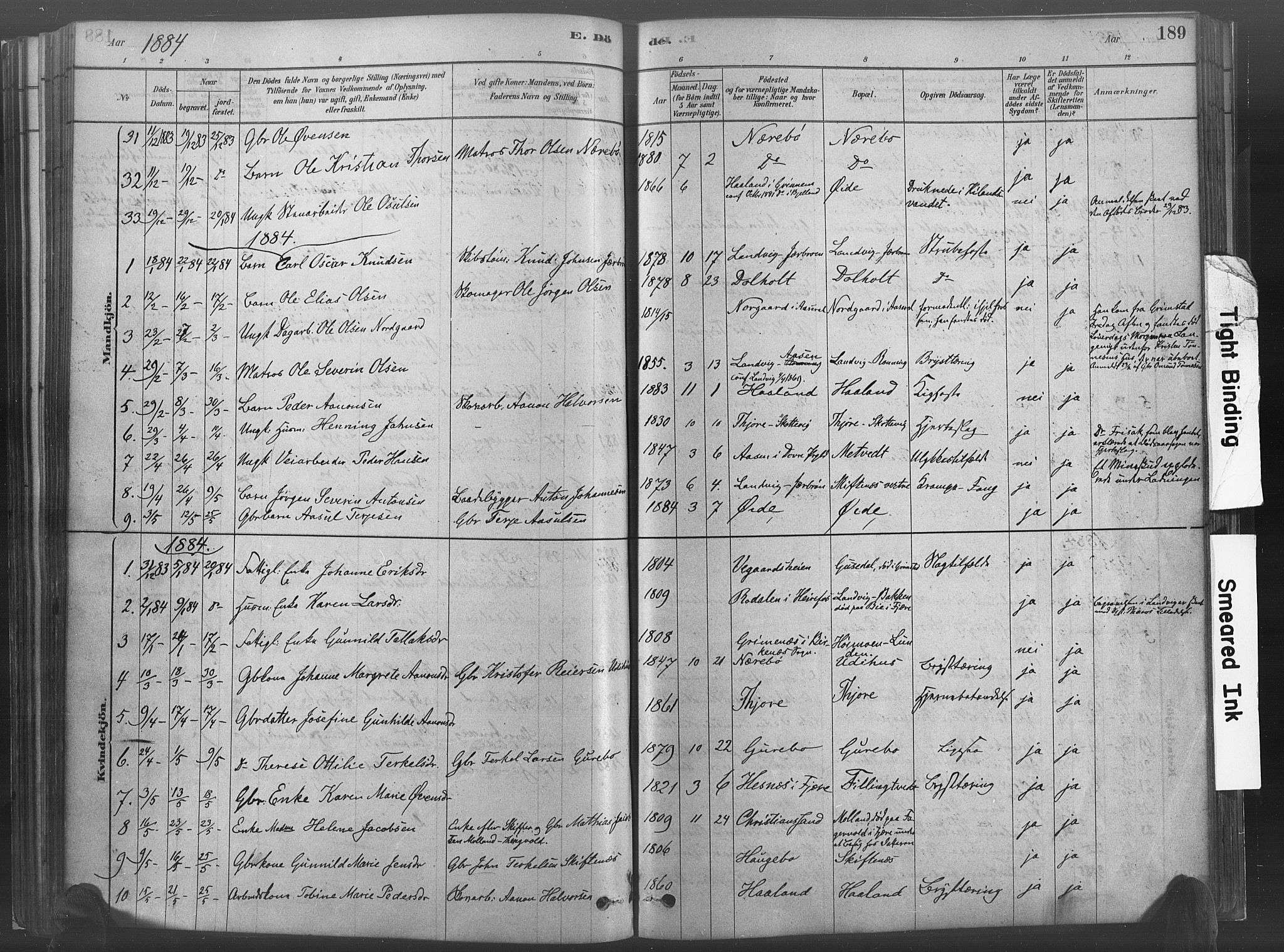 Hommedal sokneprestkontor, AV/SAK-1111-0023/F/Fa/Fab/L0006: Parish register (official) no. A 6, 1878-1897, p. 189