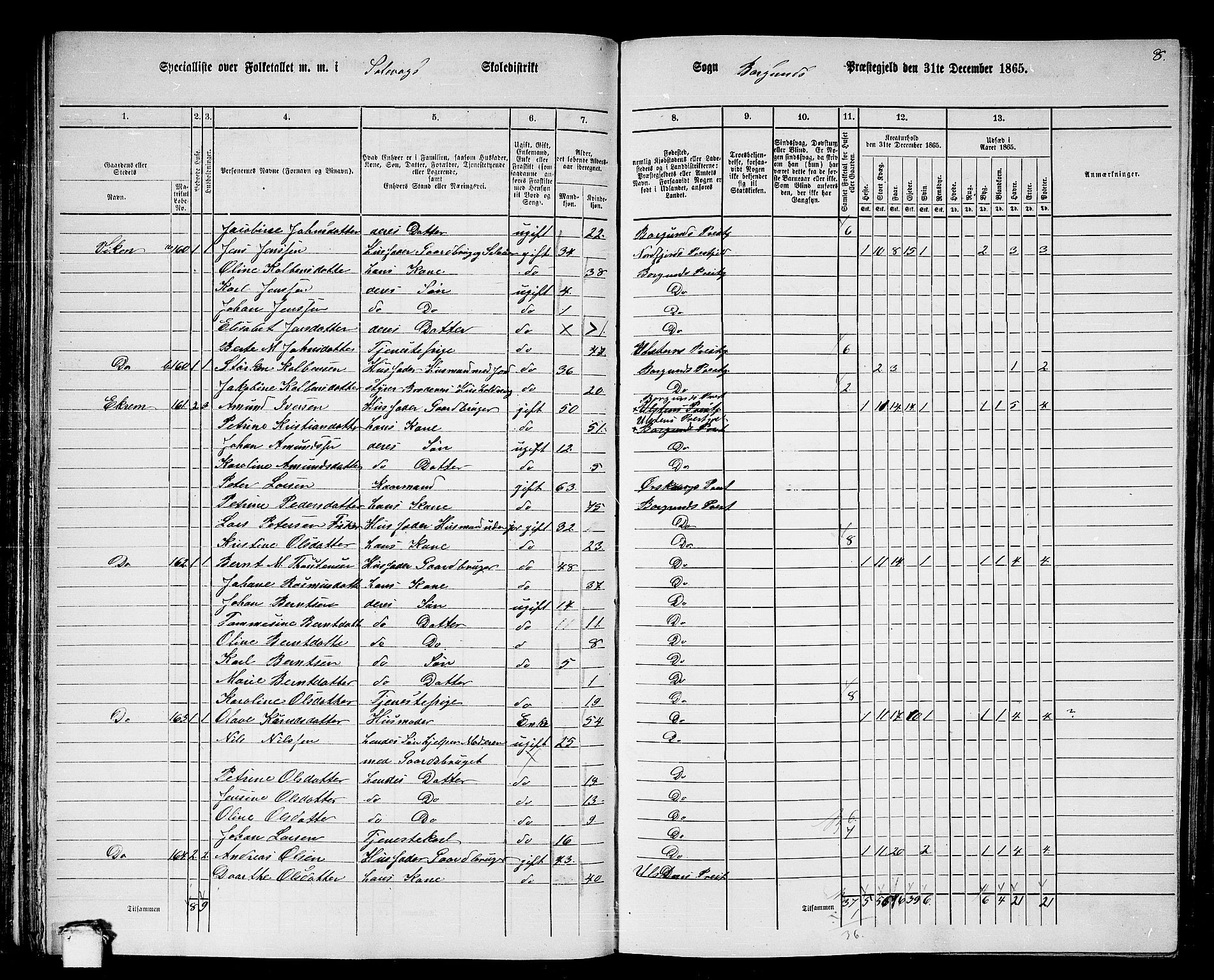 RA, 1865 census for Borgund, 1865, p. 90