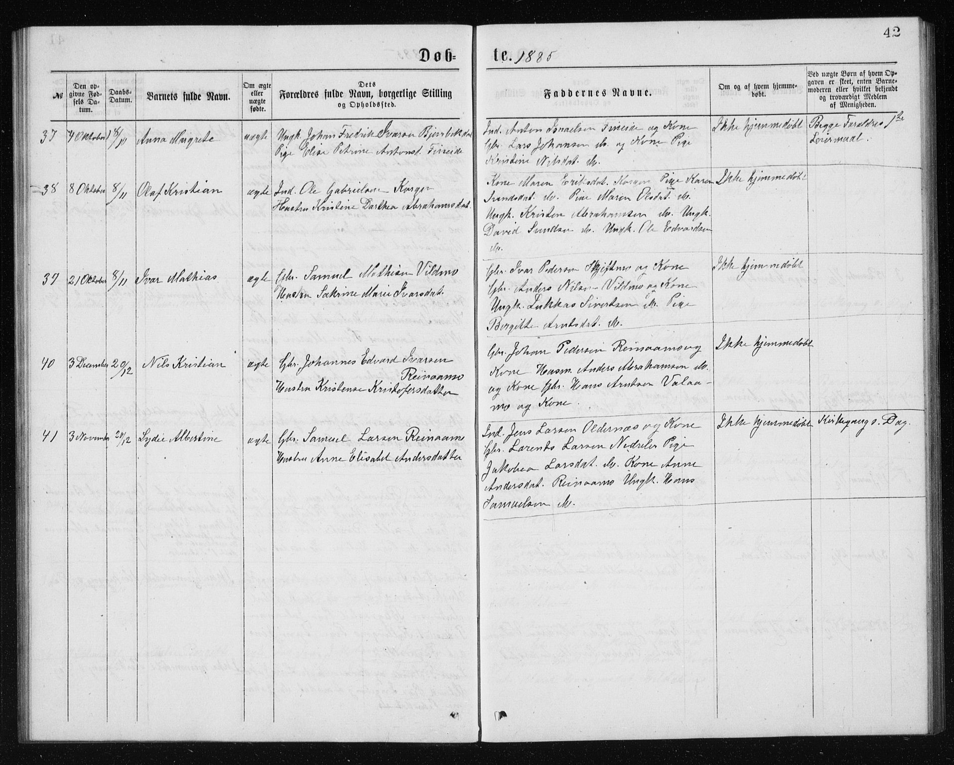 Ministerialprotokoller, klokkerbøker og fødselsregistre - Nordland, AV/SAT-A-1459/826/L0381: Parish register (copy) no. 826C01, 1877-1886, p. 42