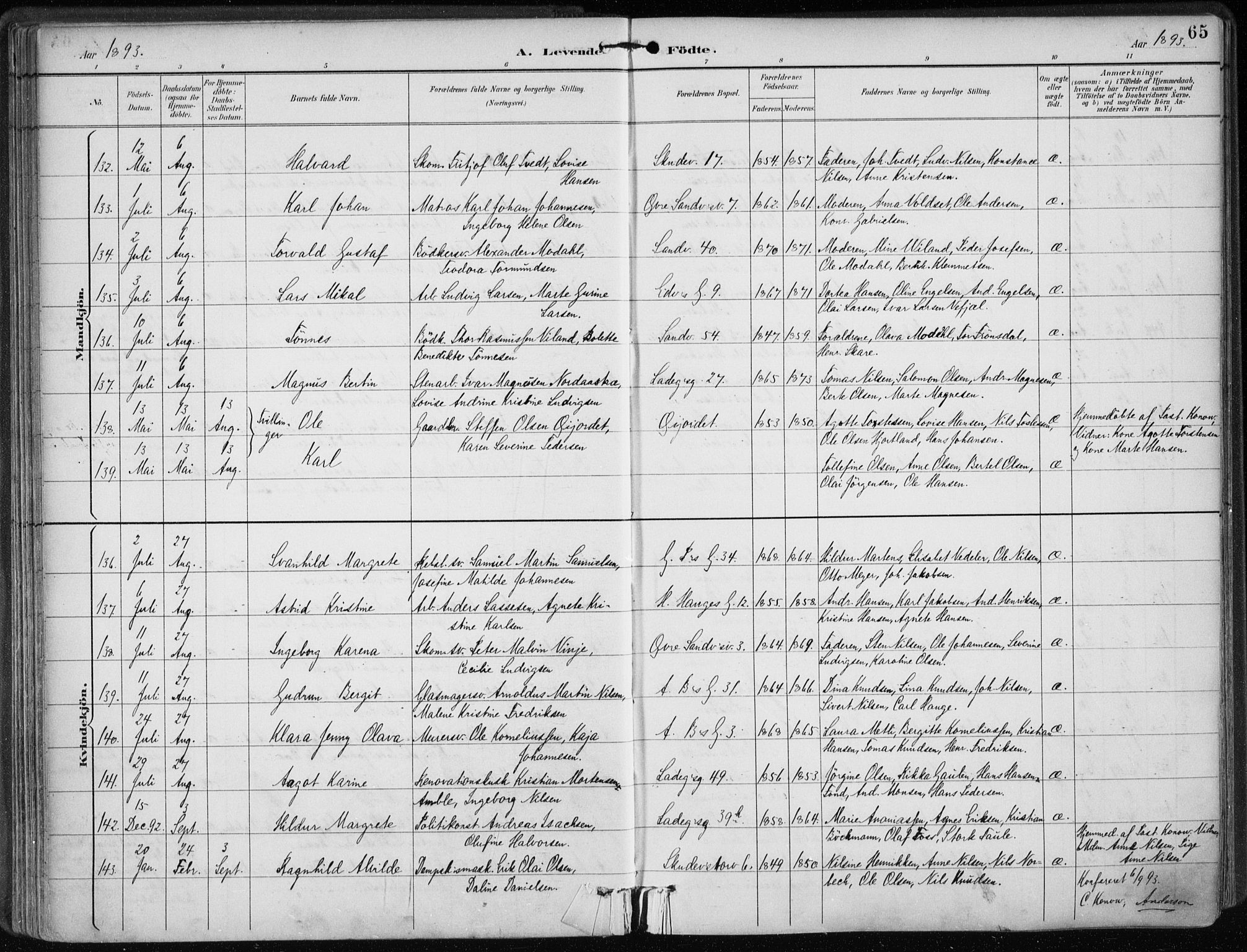 Sandviken Sokneprestembete, AV/SAB-A-77601/H/Ha/L0005: Parish register (official) no. B 2, 1891-1901, p. 65