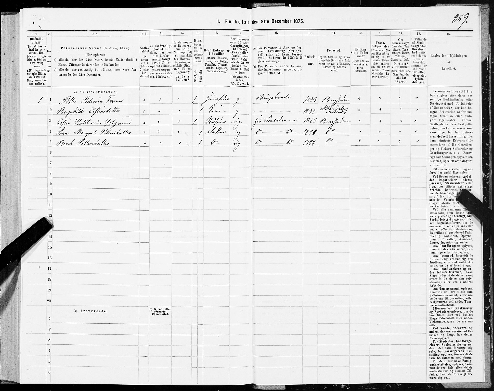 SAT, 1875 census for 1640P Røros, 1875, p. 1359