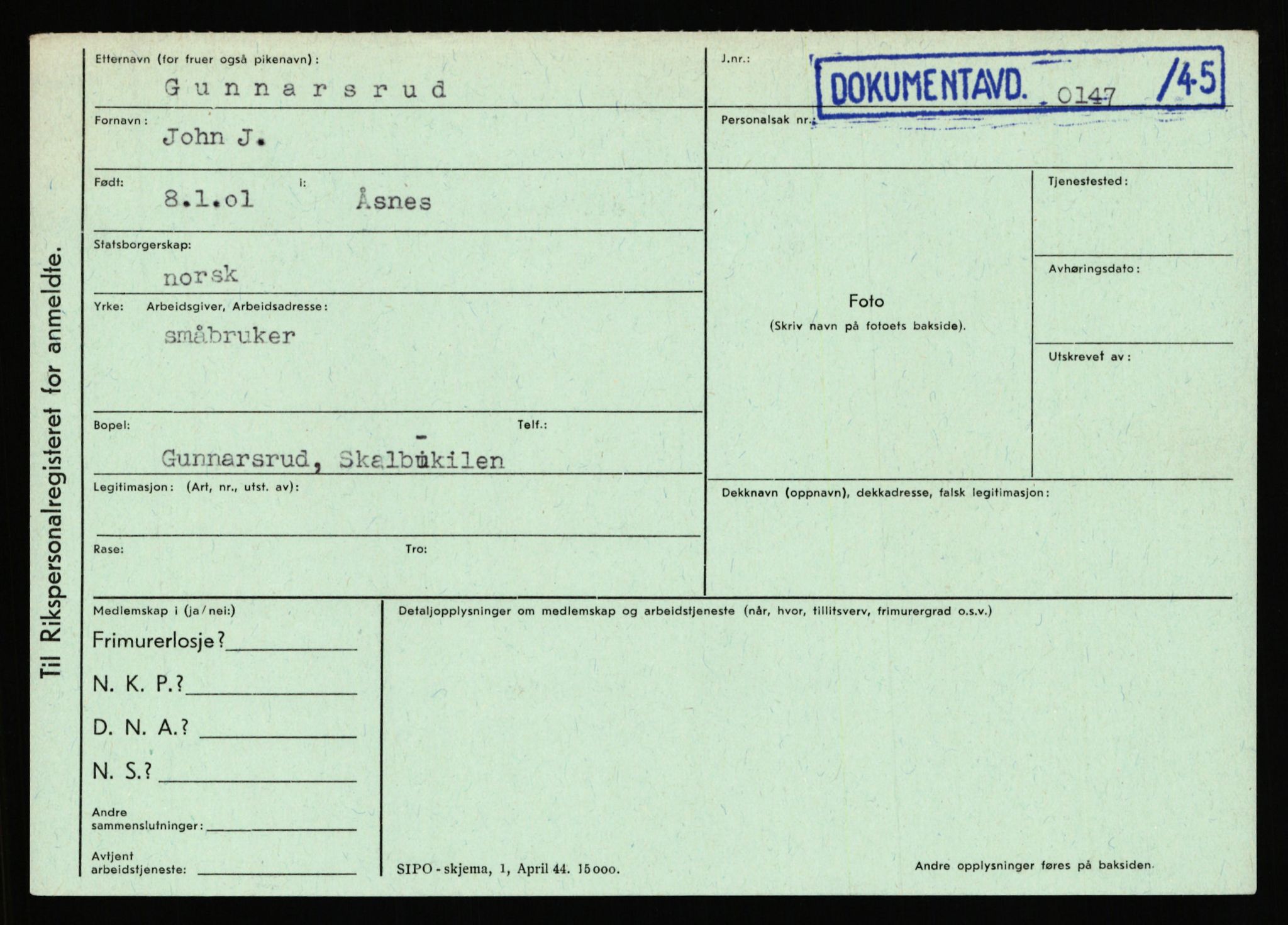 Statspolitiet - Hovedkontoret / Osloavdelingen, AV/RA-S-1329/C/Ca/L0005: Furali - Hamula, 1943-1945, p. 2853