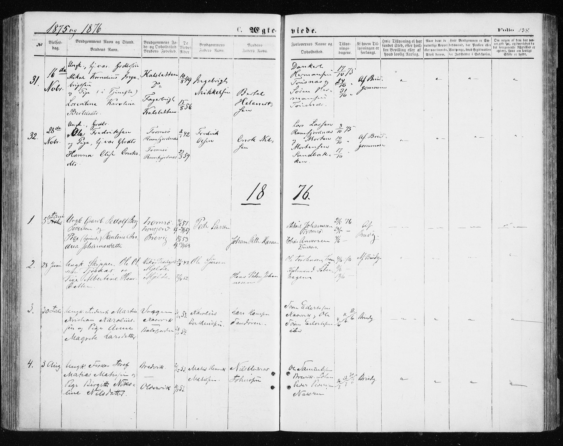 Tromsøysund sokneprestkontor, AV/SATØ-S-1304/G/Ga/L0003kirke: Parish register (official) no. 3, 1875-1880, p. 138