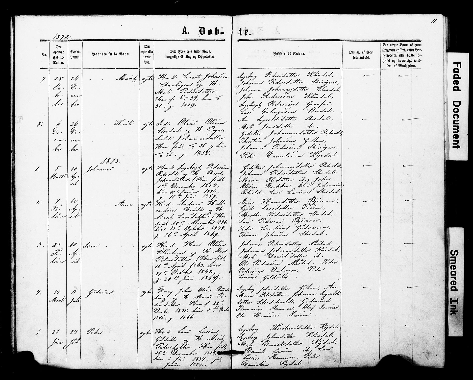 Ministerialprotokoller, klokkerbøker og fødselsregistre - Nord-Trøndelag, SAT/A-1458/707/L0052: Parish register (copy) no. 707C01, 1864-1897, p. 11
