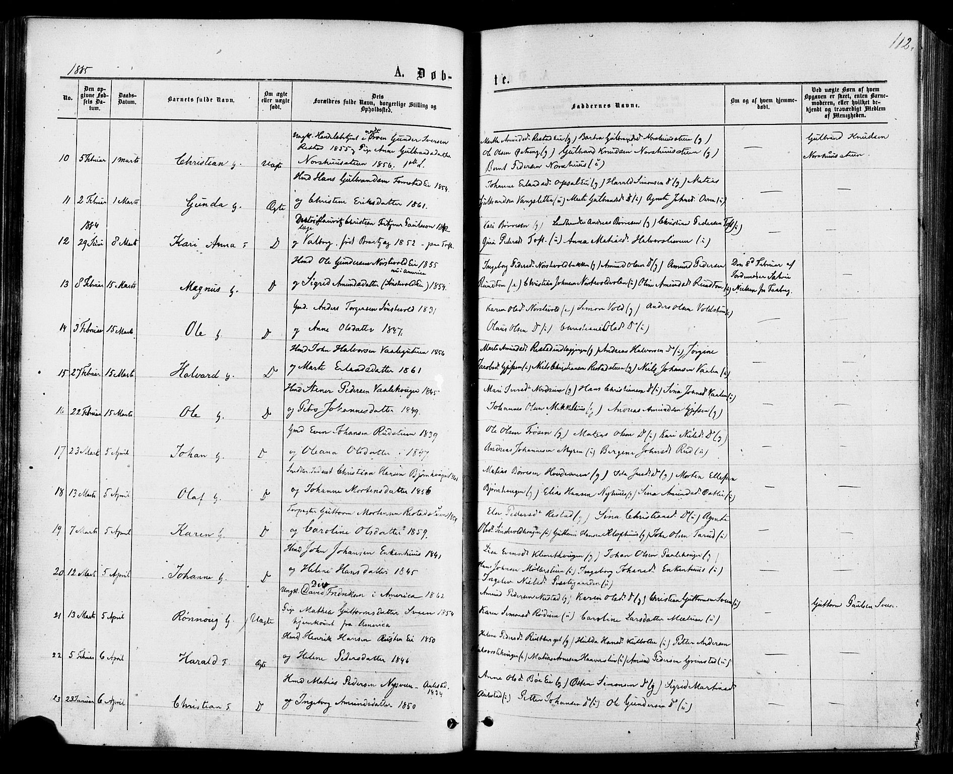 Østre Gausdal prestekontor, SAH/PREST-092/H/Ha/Haa/L0001: Parish register (official) no. 1, 1874-1886, p. 112
