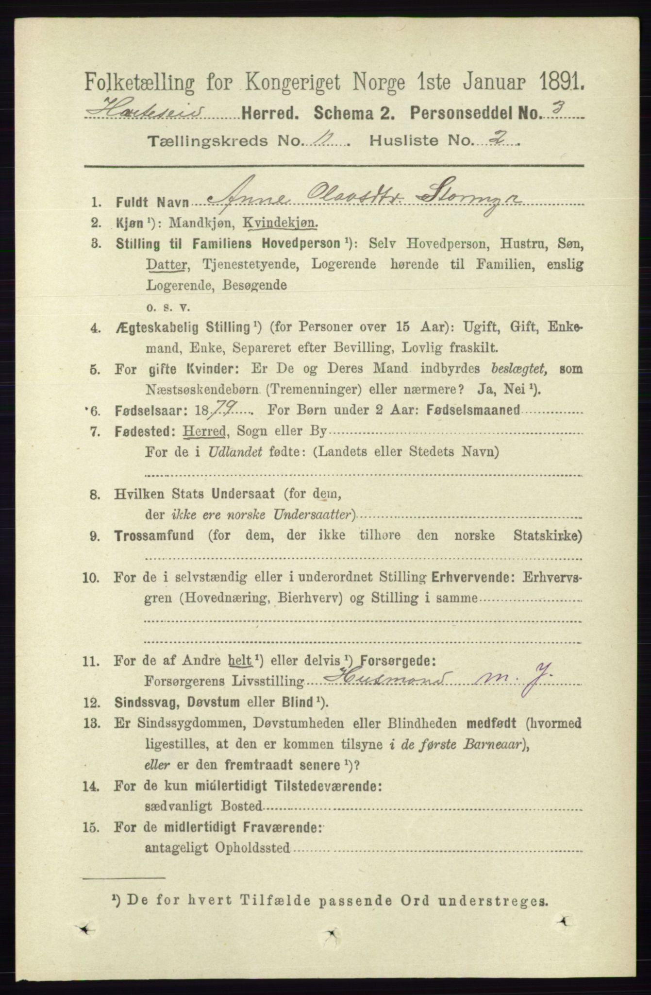 RA, 1891 census for 0829 Kviteseid, 1891, p. 2557