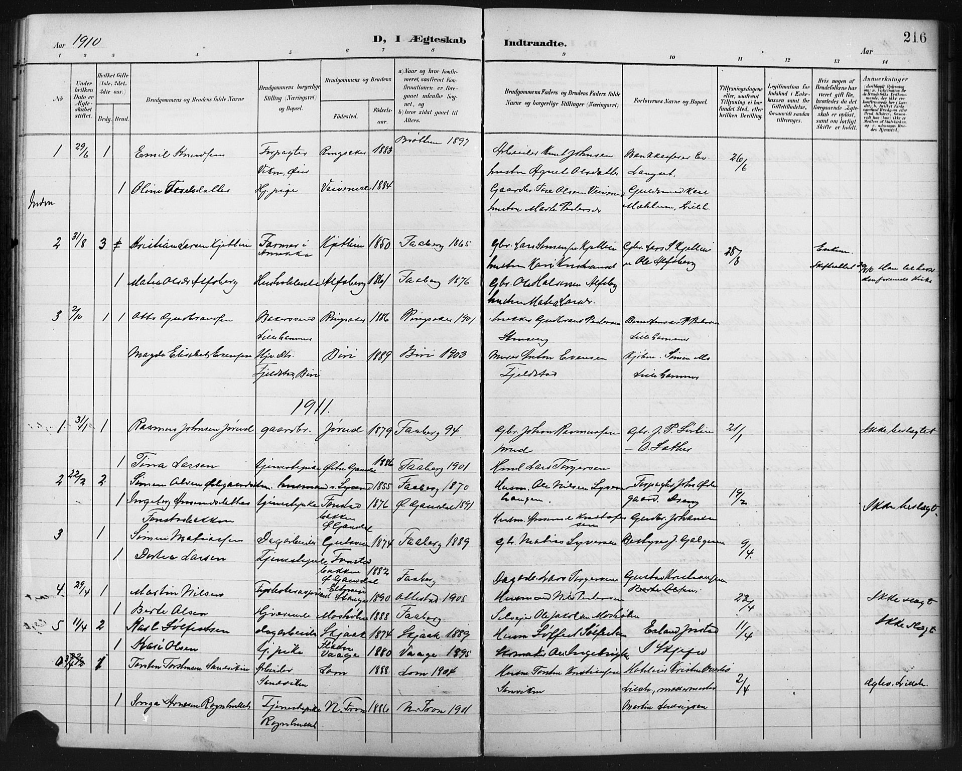 Fåberg prestekontor, AV/SAH-PREST-086/H/Ha/Hab/L0011: Parish register (copy) no. 11, 1901-1921, p. 216