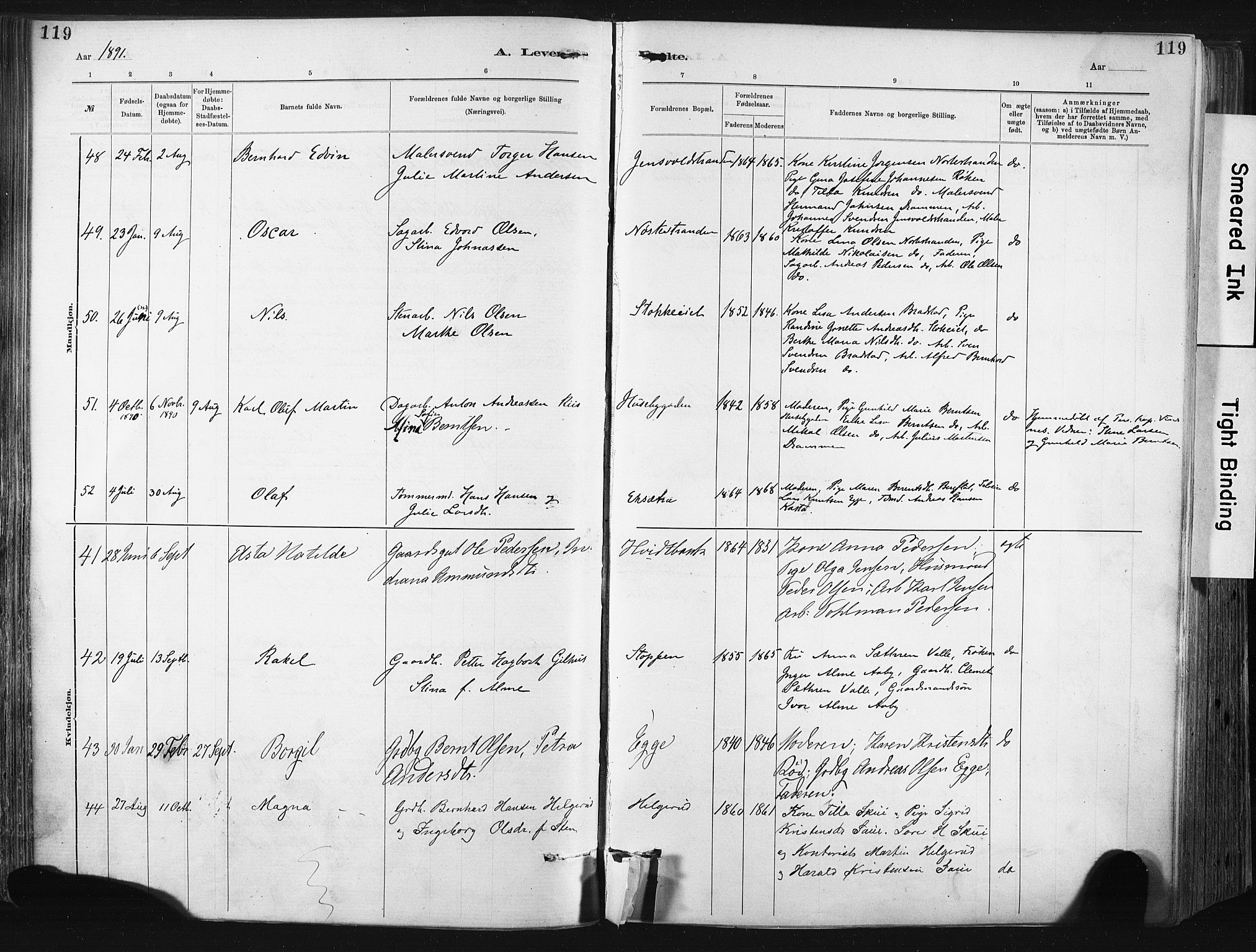 Lier kirkebøker, AV/SAKO-A-230/F/Fa/L0015: Parish register (official) no. I 15, 1883-1894, p. 119