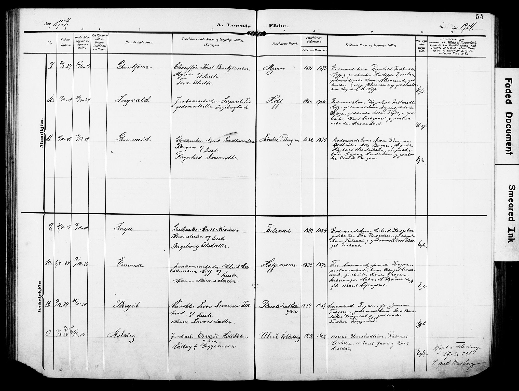 Rollag kirkebøker, SAKO/A-240/G/Ga/L0005: Parish register (copy) no. I 5, 1904-1932, p. 54