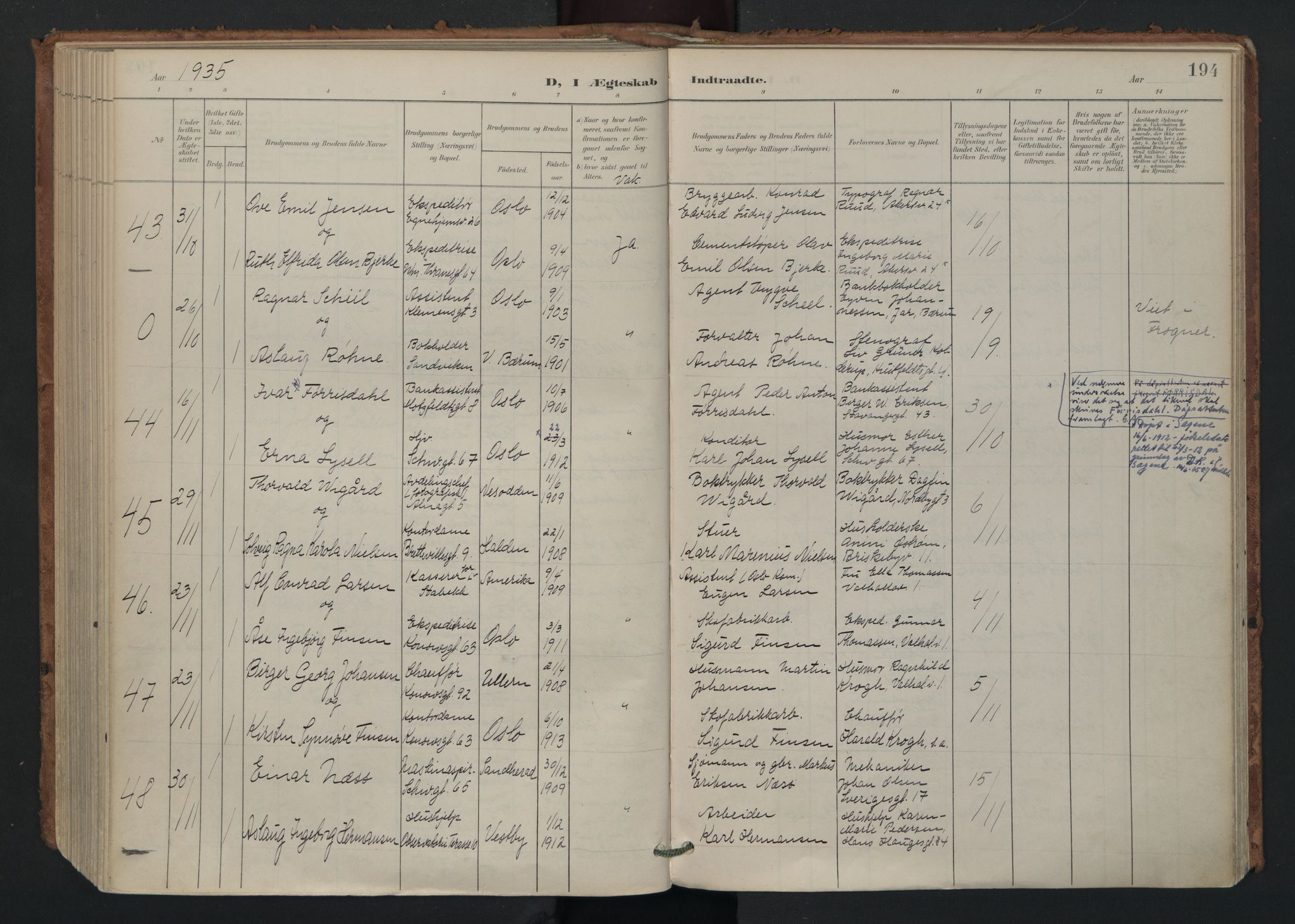 Gamlebyen prestekontor Kirkebøker, AV/SAO-A-10884/F/Fa/L0011: Parish register (official) no. 11, 1901-1939, p. 194